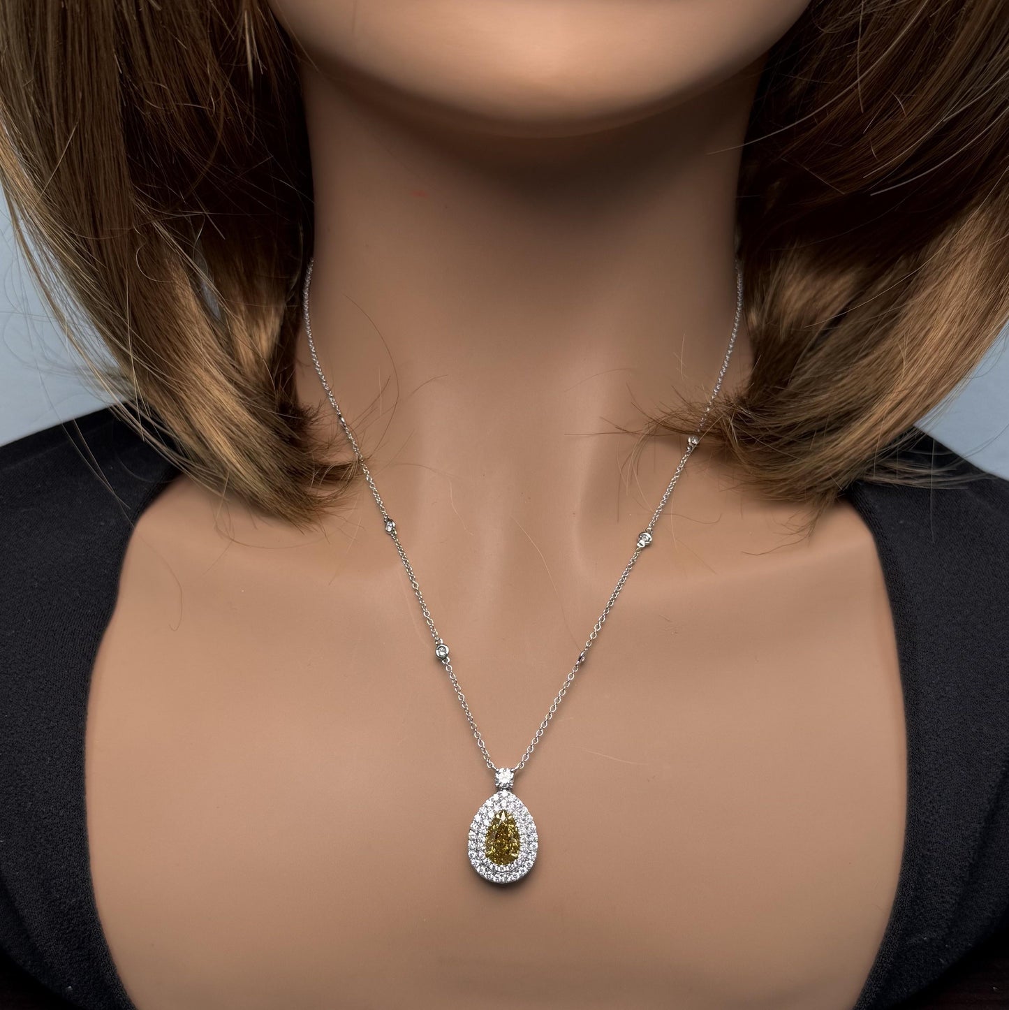 GIA Natural Fancy Deep Brownish Yellow Pear Diamond 3.27 Carat TW Gold Necklace