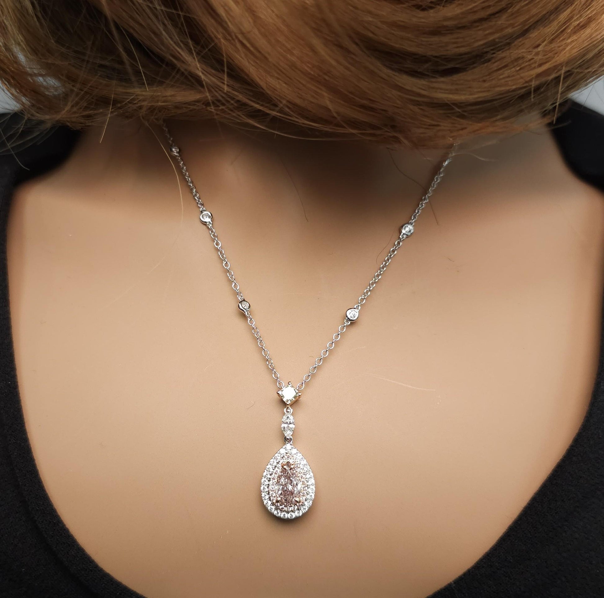 GIA Certified Fancy Brown-Pink Pear Diamond 1.92 Carat TW Gold Drop Pendant