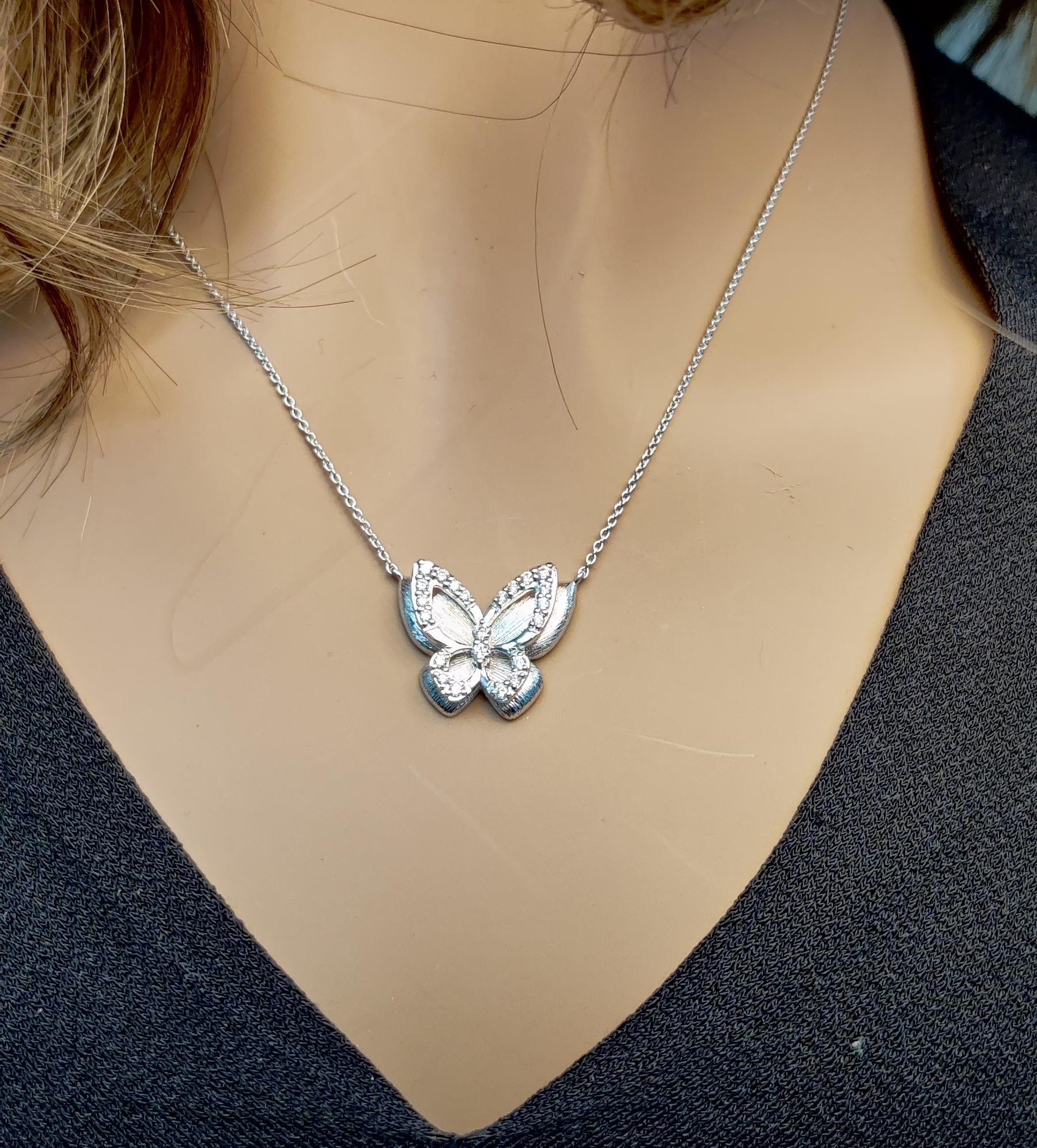 Natural White Round Diamond .65 Carat TW White Gold Butterfly Necklace