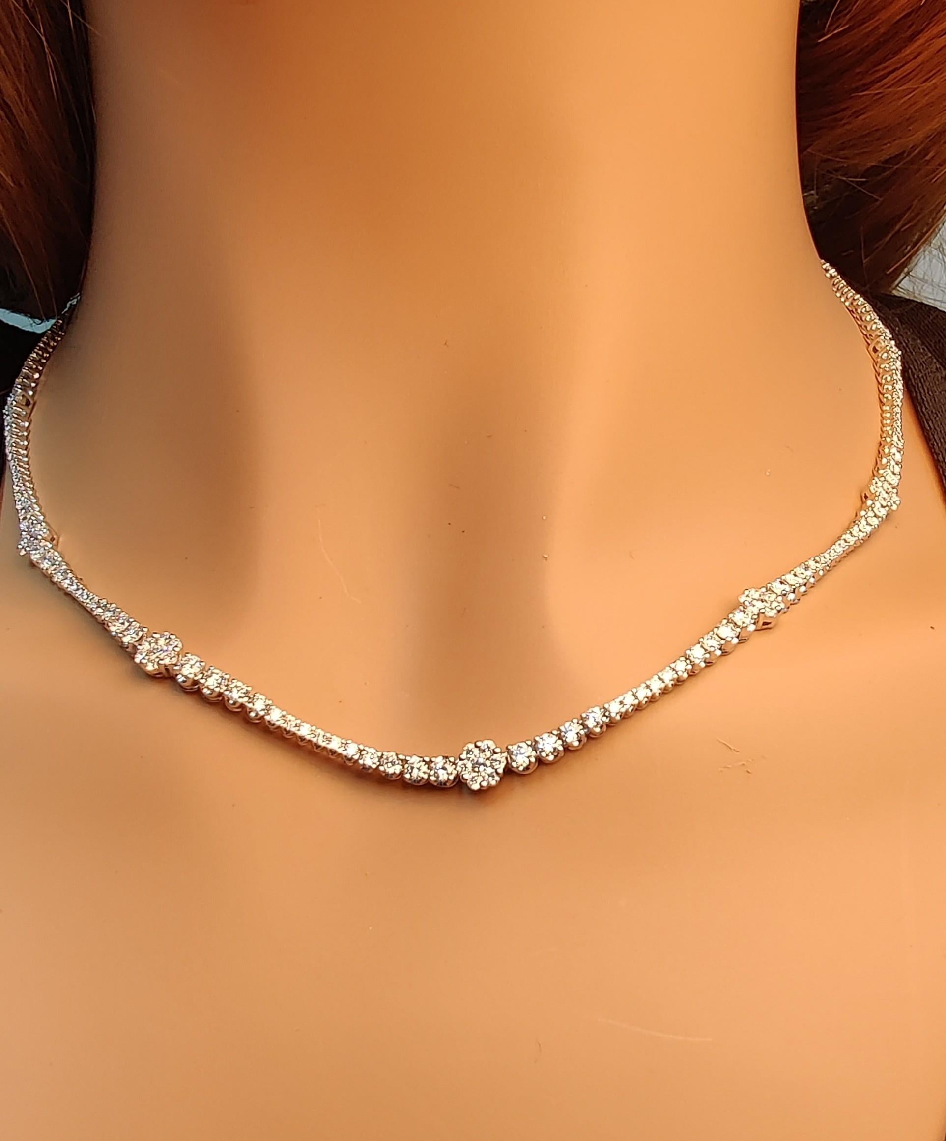 Natural White Round Diamond 8.11 Carat Tw White Gold Drop Necklace