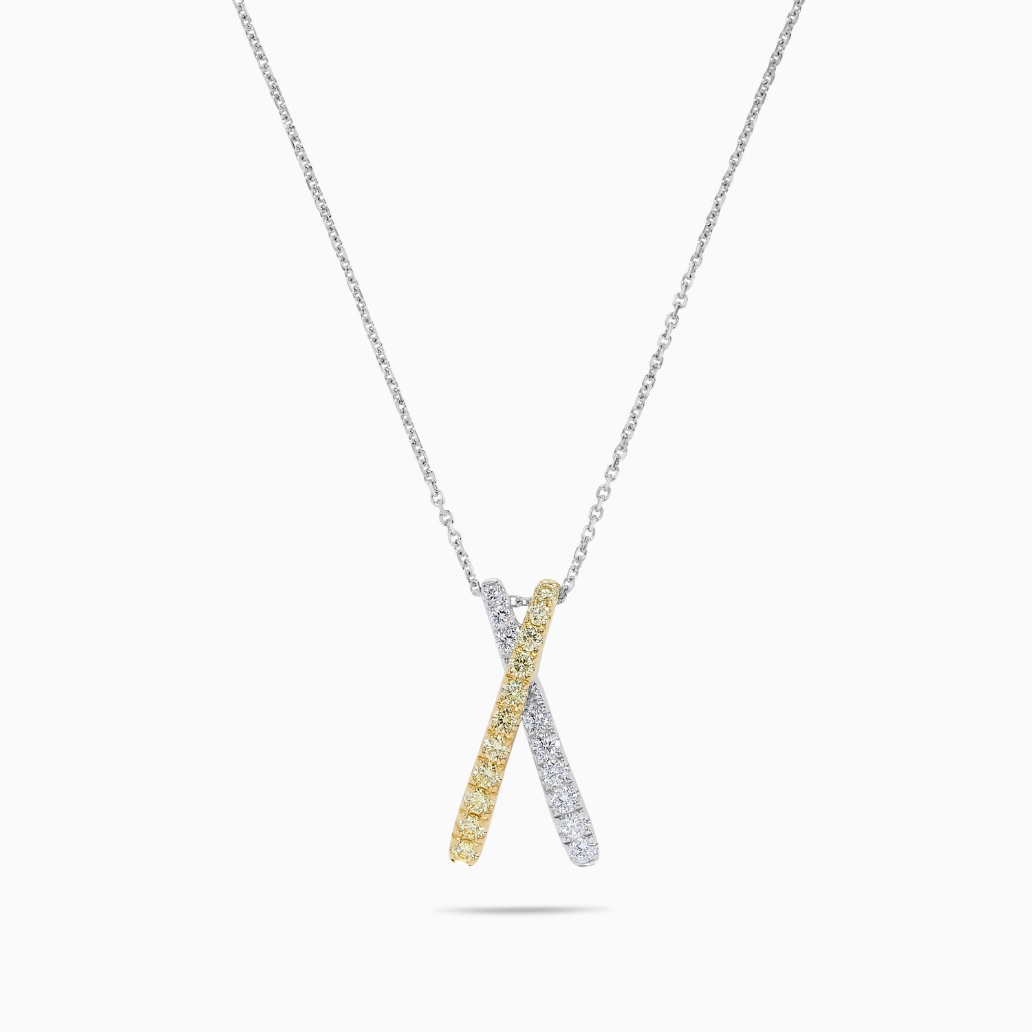 Natural Yellow Round and White Diamond .56 Carat TW Gold Drop Pendant
