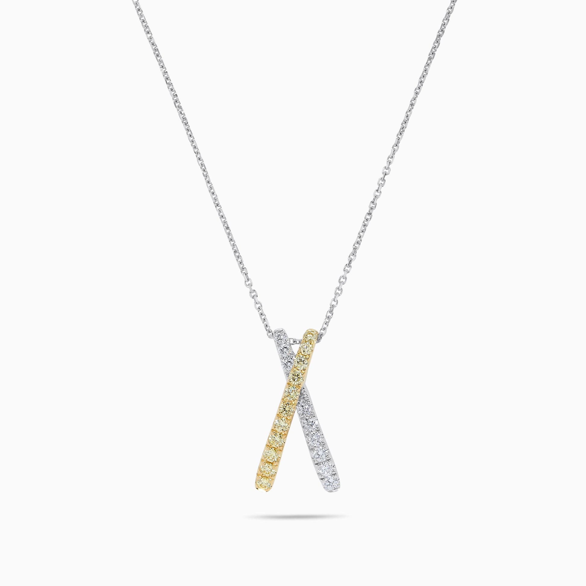 Natural Yellow Round and White Diamond .56 Carat TW Gold Drop Pendant