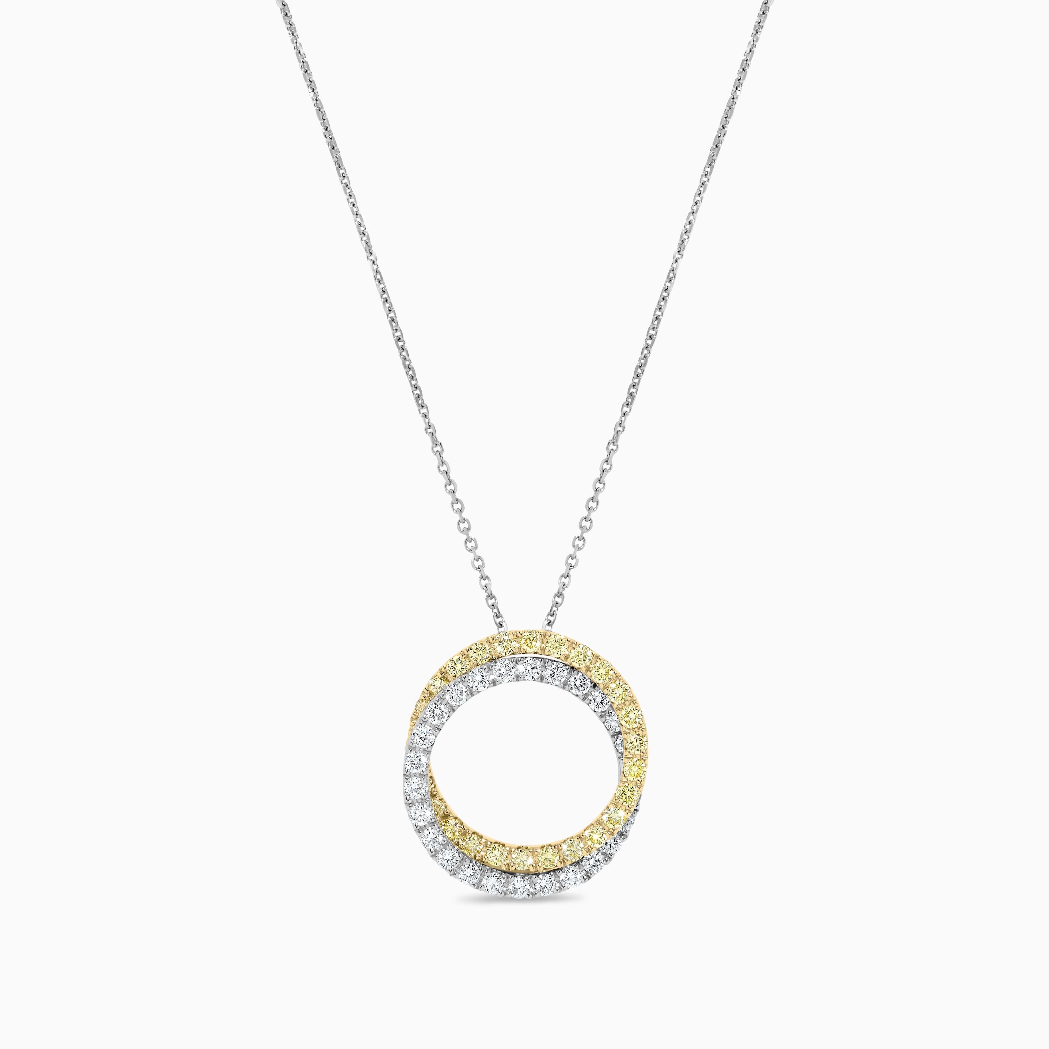 Natural Yellow Round and White Diamond 1.24 Carat TW Gold Drop Pendant