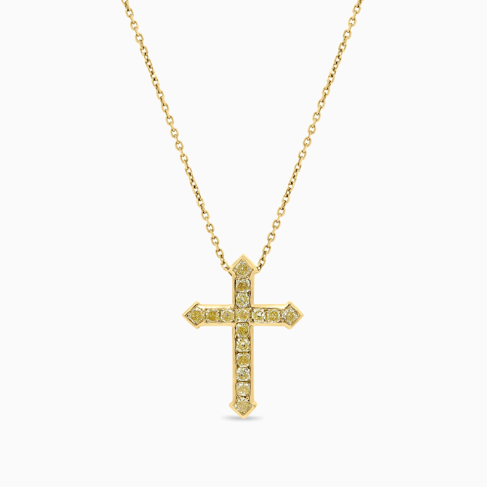 Natural Yellow Radiant Diamond 1.22 Carat TW Yellow Gold Cross Pendant