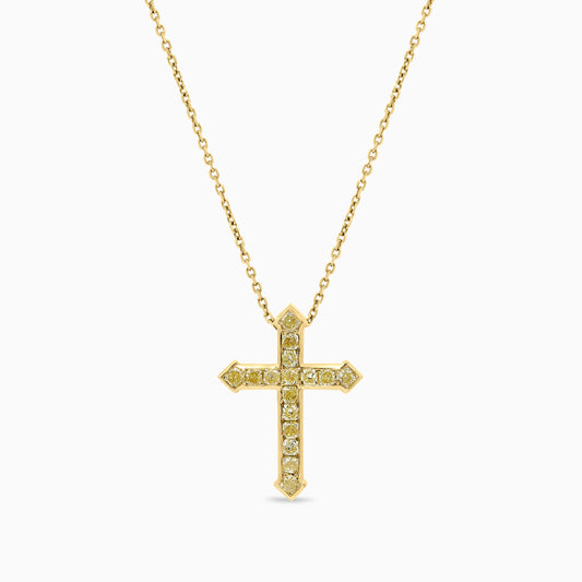 Natural Yellow Radiant Diamond 1.22 Carat TW Yellow Gold Cross Pendant