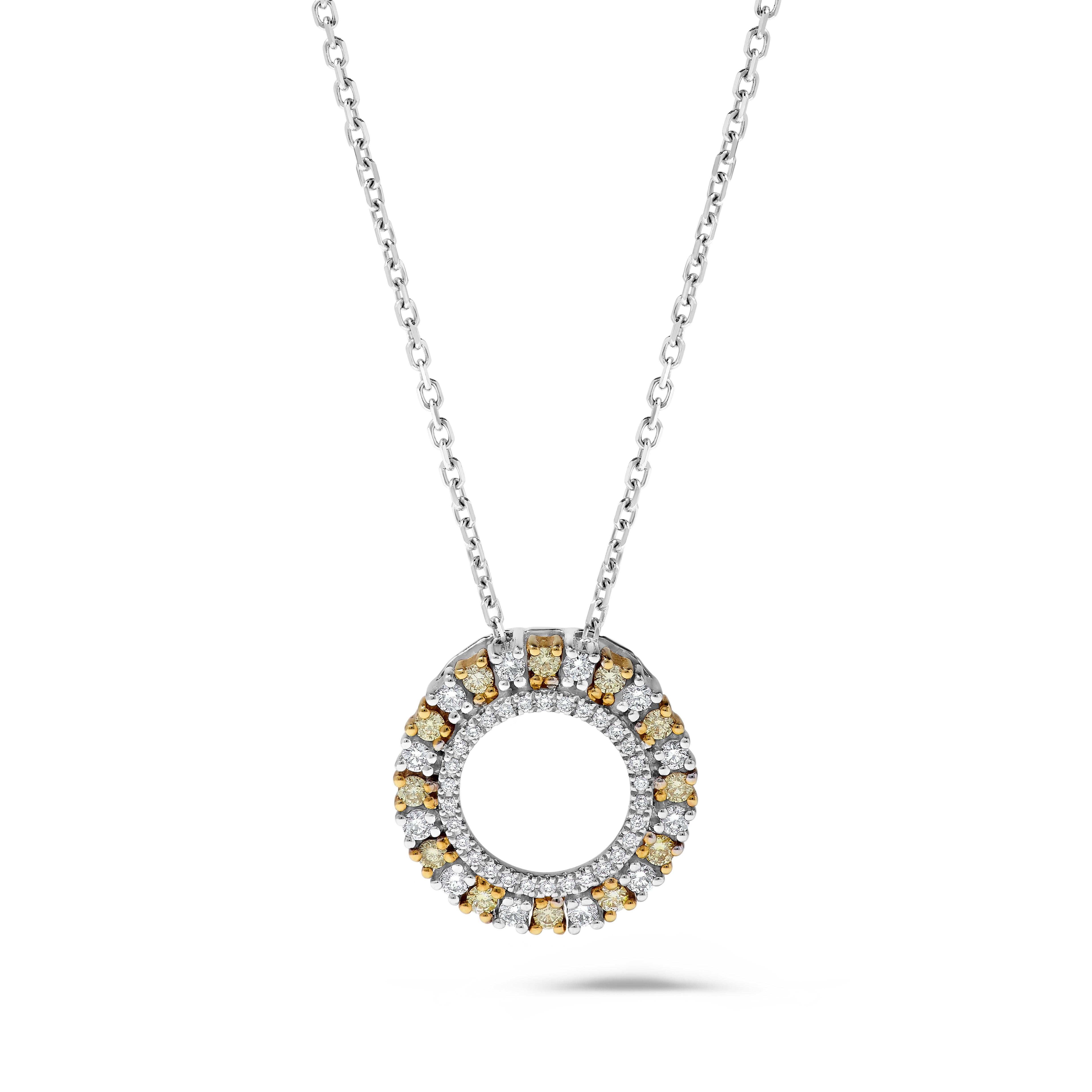 Natural Yellow Round and White Diamond .52 Carat TW Gold Drop Pendant