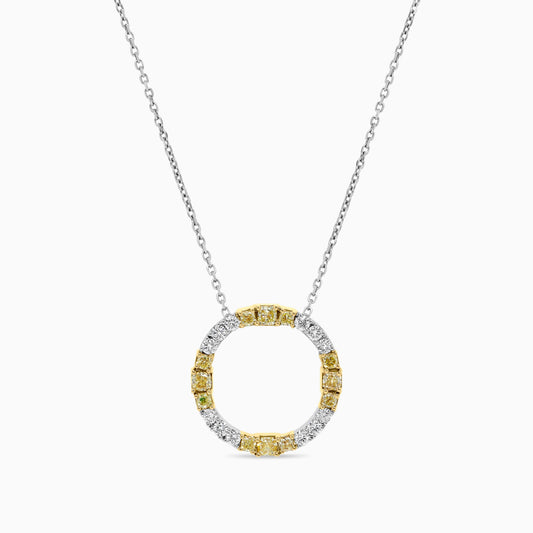 Natural Yellow Radiant and White Diamond 1.59 Carat TW Gold Circle Pendant