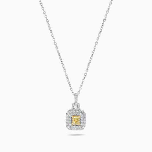 Natural Yellow Cushion and White Diamond 0.94 Carat TW Gold Drop Pendant