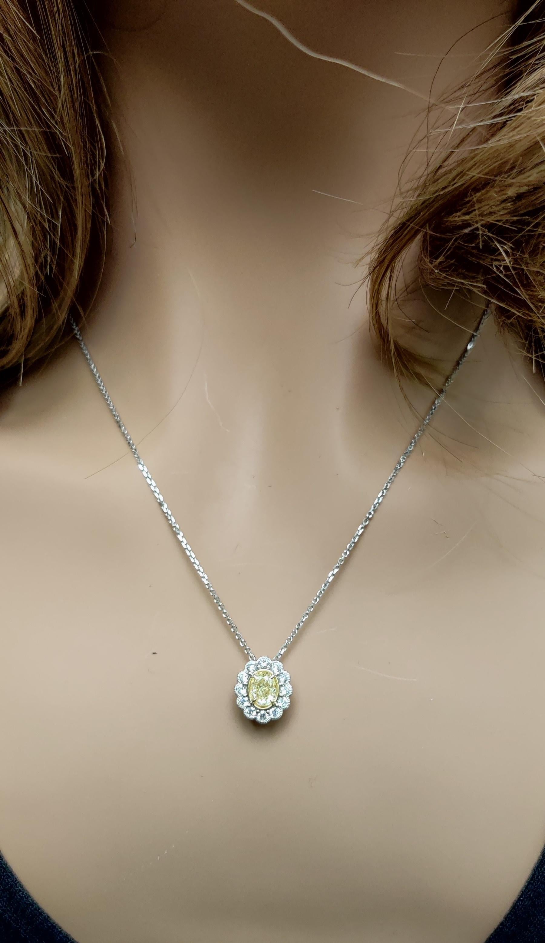 Natural Yellow Oval Diamond 1.07 Carat TW Gold Drop Pendant