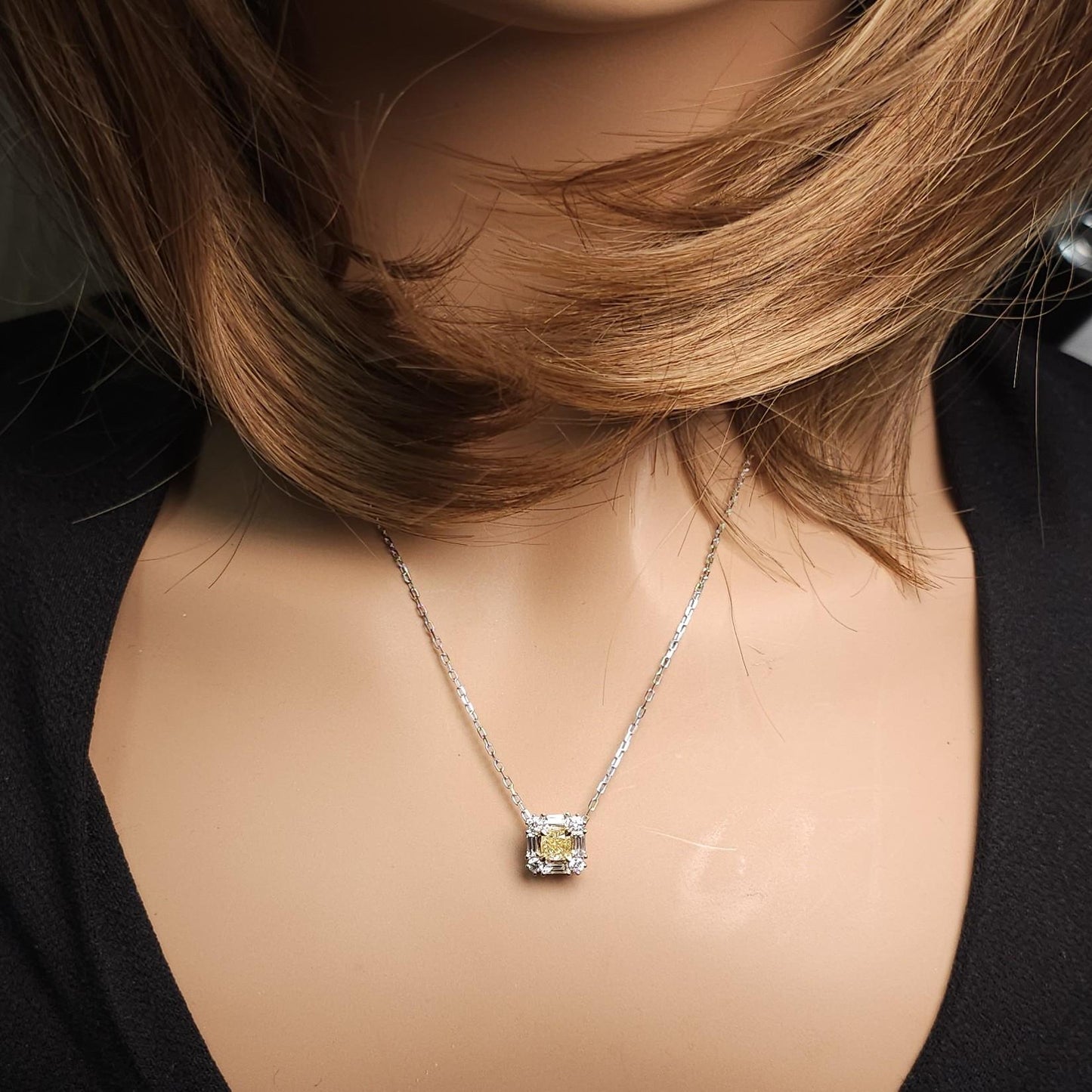 Natural Yellow Cushion and White Diamond .97 Carat TW Gold Drop Pendant