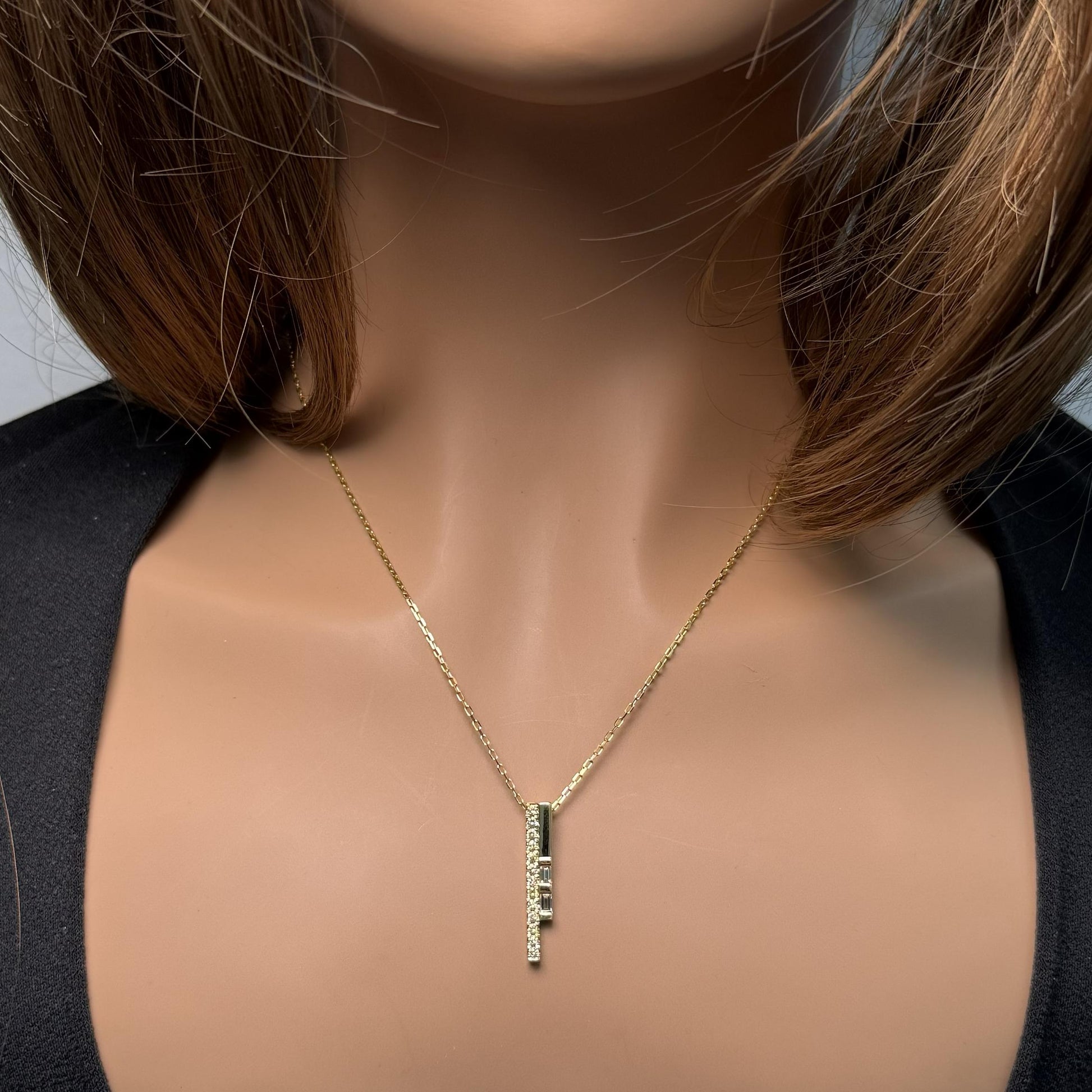 Natural White Baguette Diamond 0.37 Carat TW Yellow Gold Drop Pendant