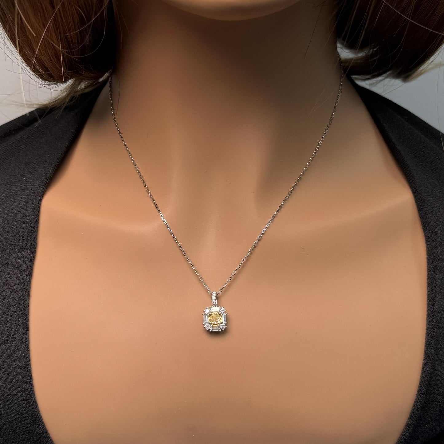 Natural Yellow Cushion Diamond 0.86 Carat TW Gold Drop Pendant