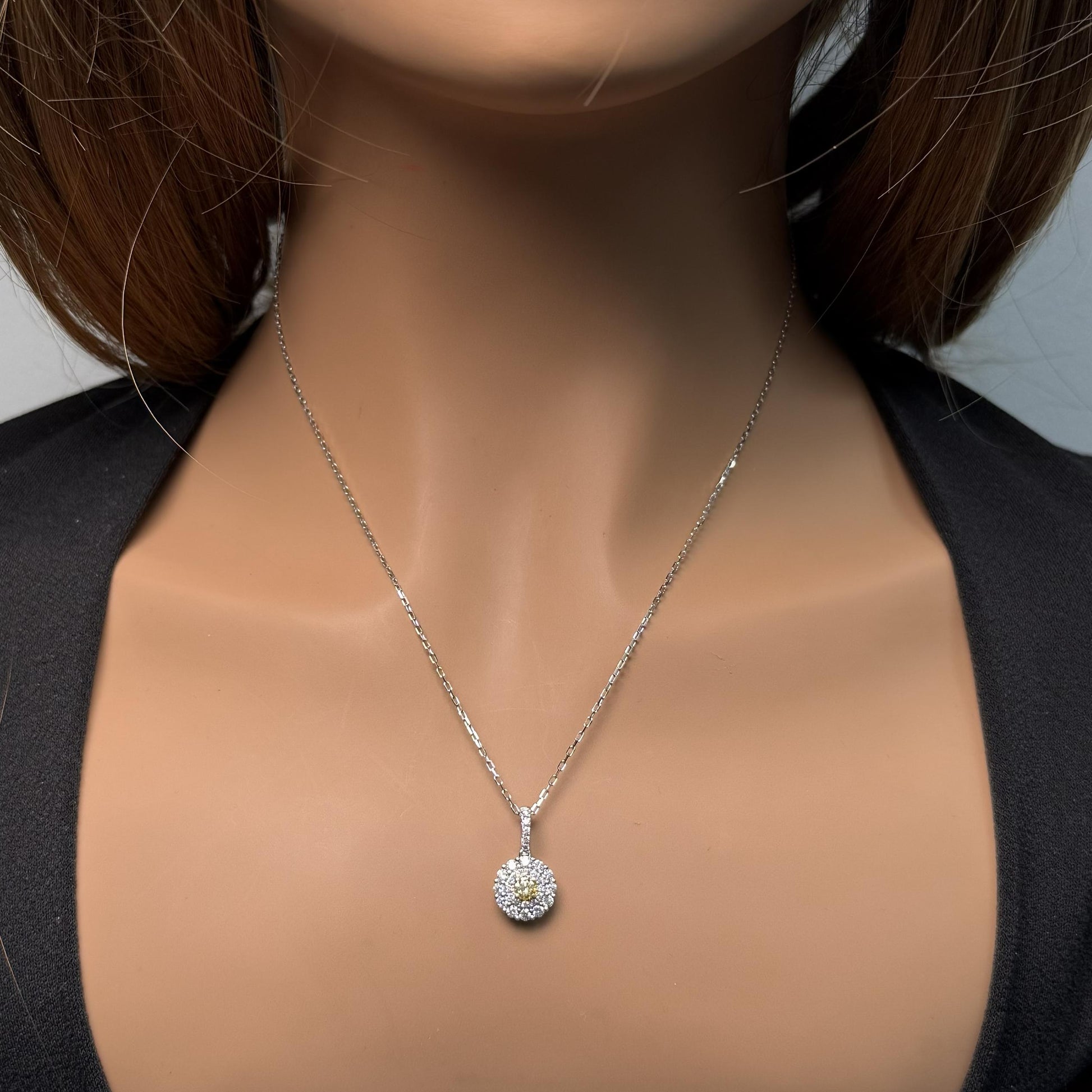 Natural Yellow Round Diamond .64 Carat TW Gold Drop Pendant