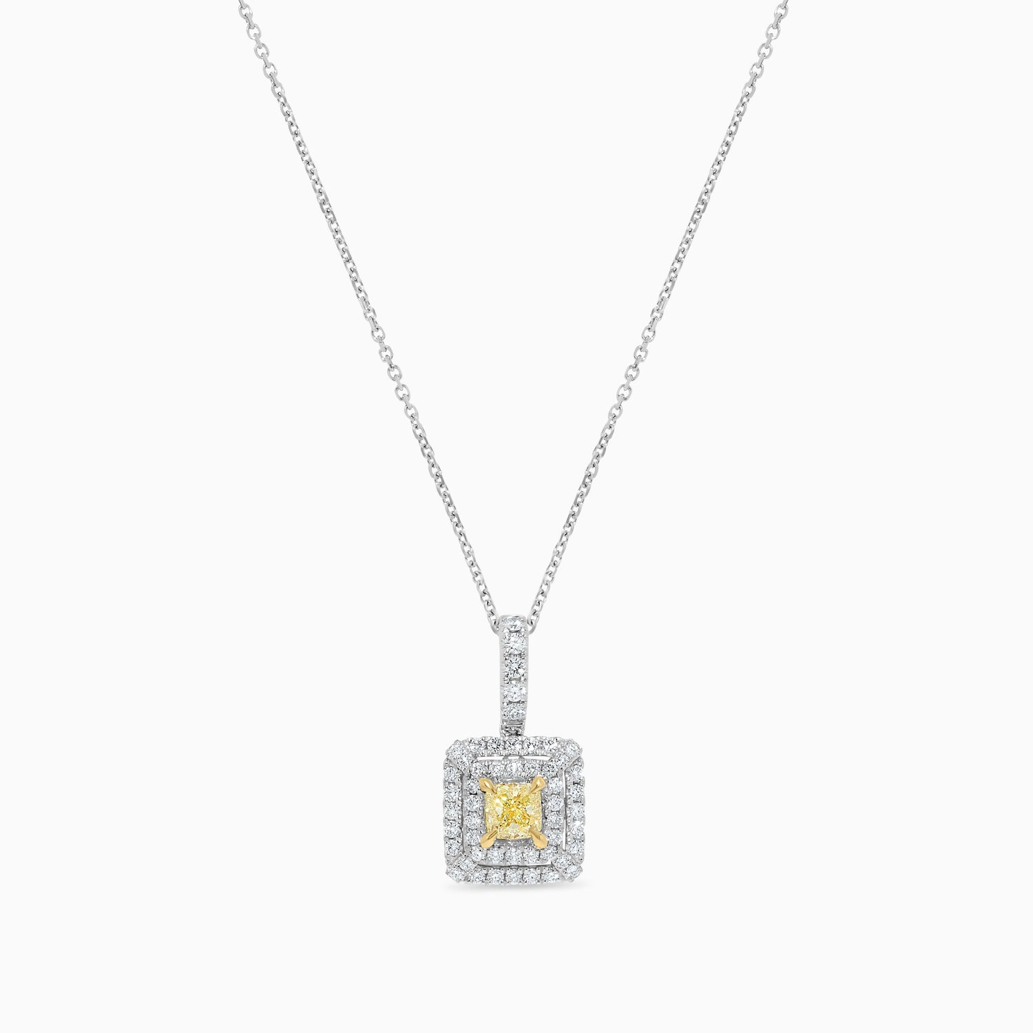 Natural Yellow Radiant Diamond 0.97 Carat TW Gold Pendant