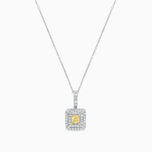 Natural Yellow Cushion and White Diamond .94 Carat TW Gold Drop Pendant