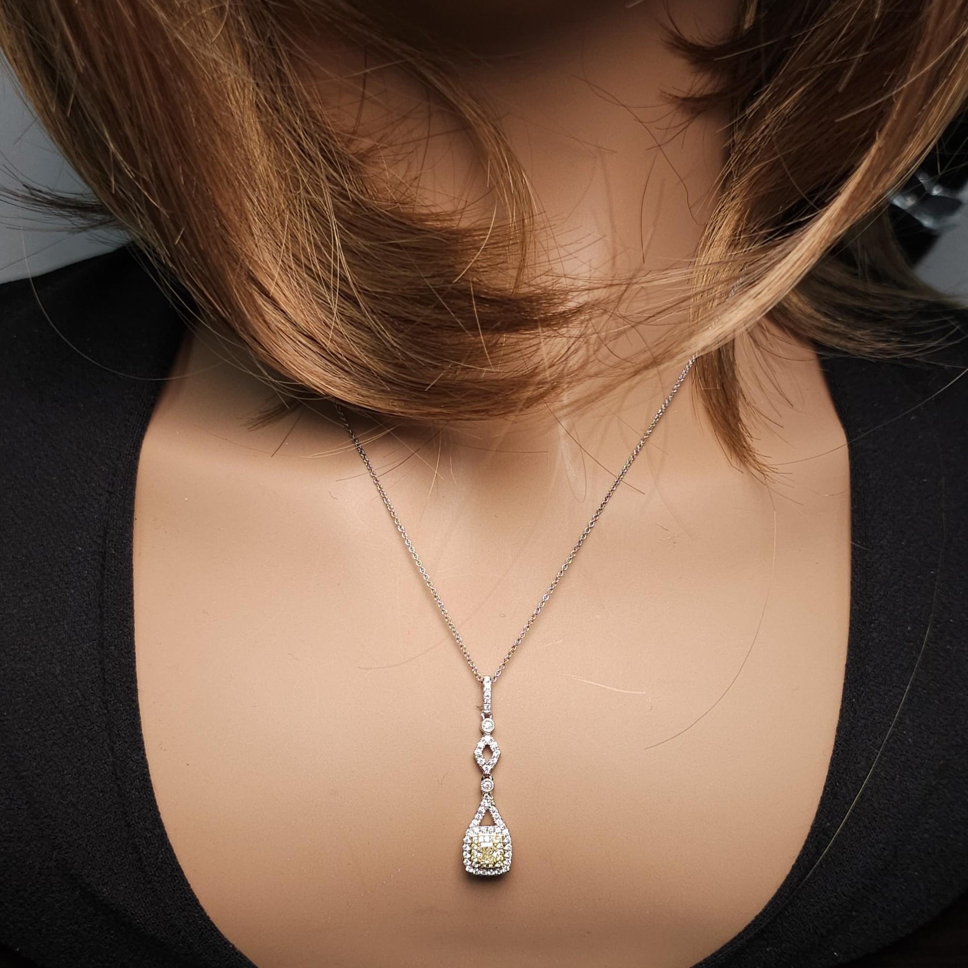 Natural Yellow Radiant and White Diamond .54 Carat TW Gold Drop Pendant