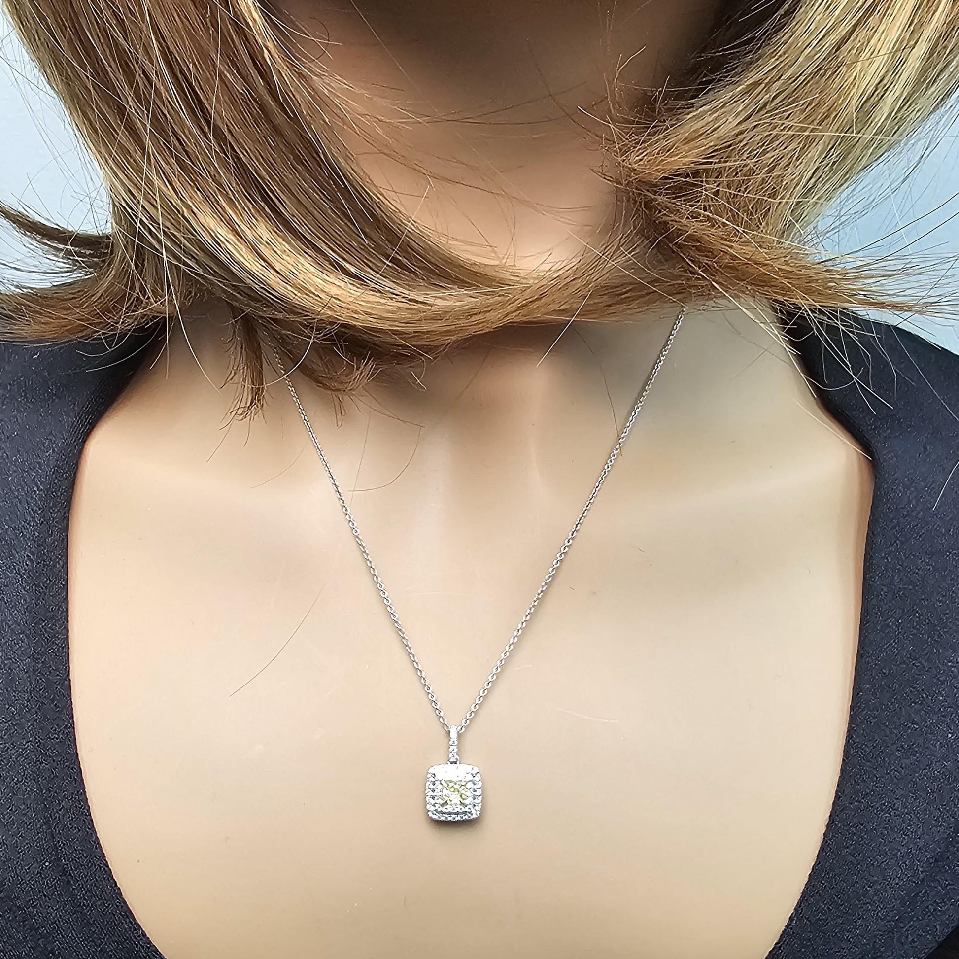 Natural Yellow Radiant Diamond 0.44 Carat TW Gold Drop Pendant