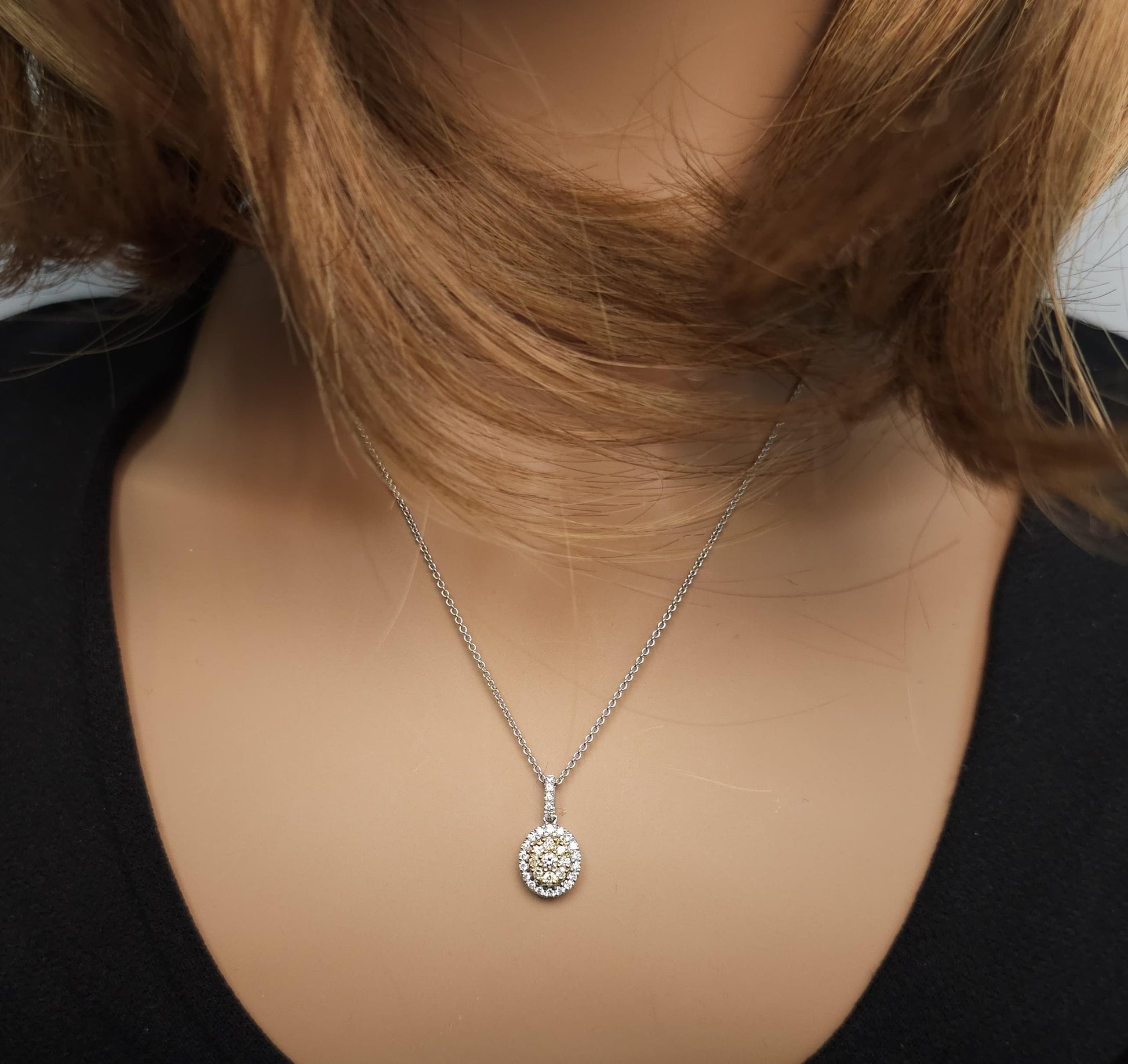 Natural Yellow Round and White Diamond 0.32 Carat TW Gold Drop Pendant