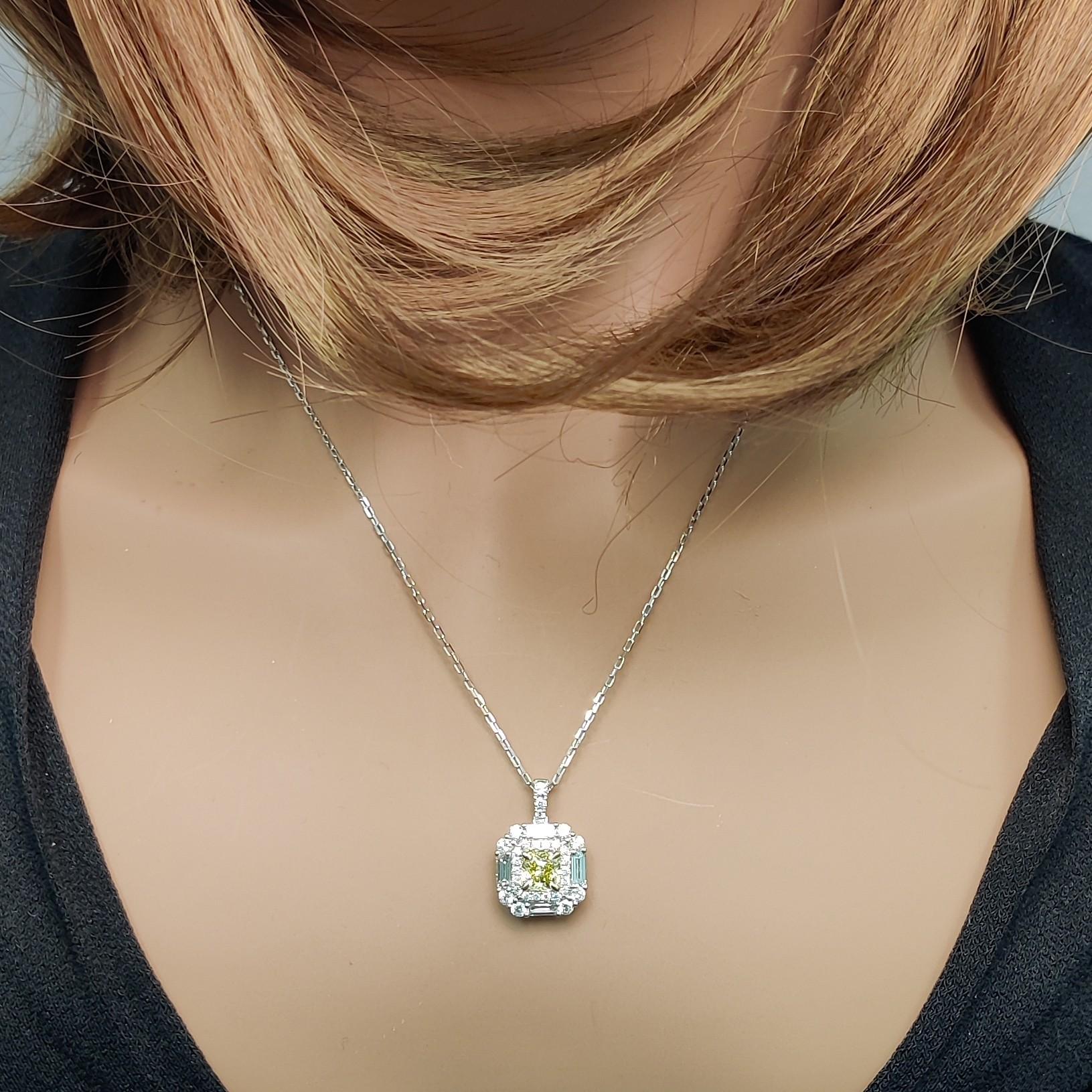 GIA Certified Intense Yellow Cushion Diamond 2.00 Carat TW Gold Drop Pendant