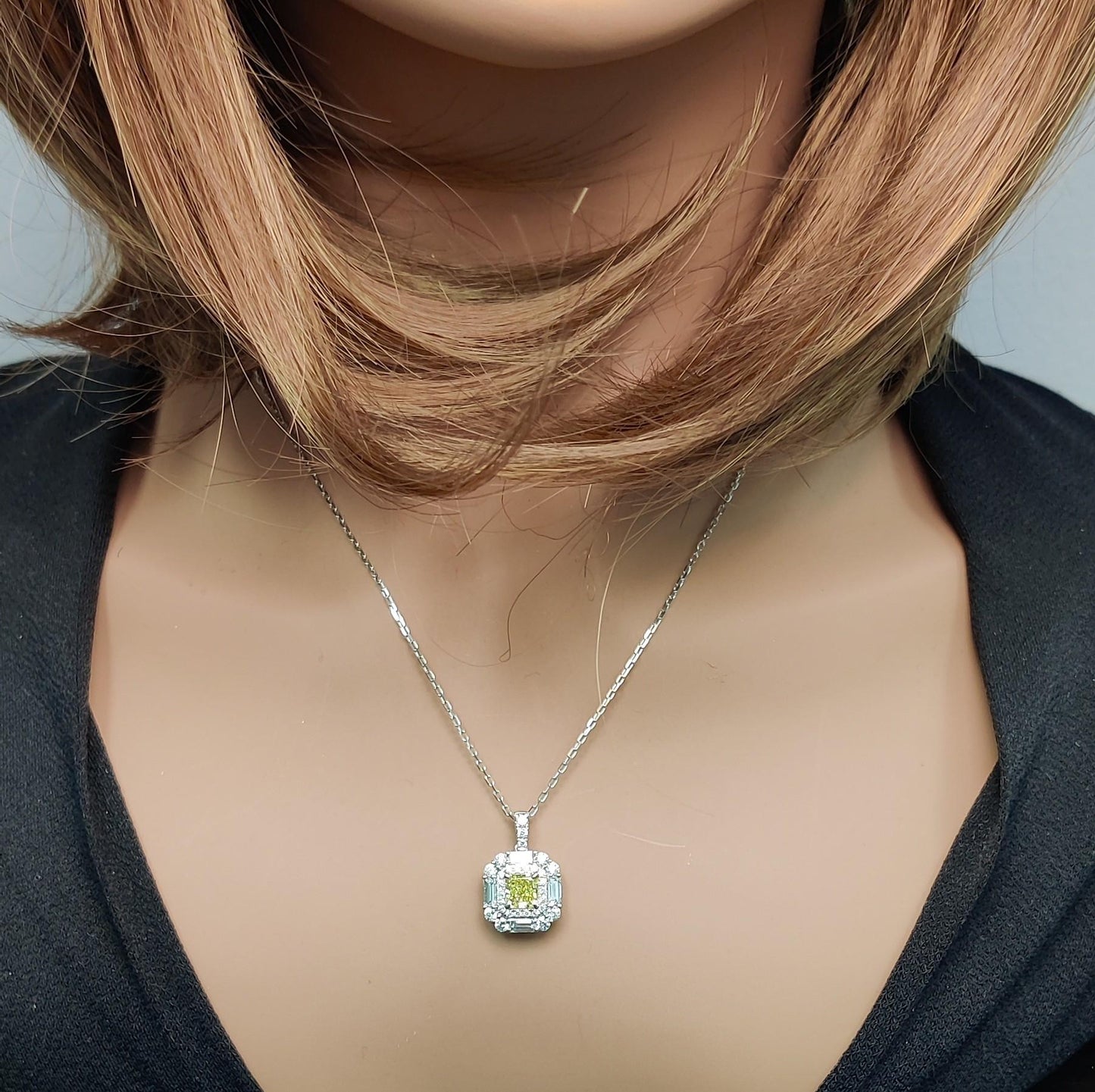 GIA Certified Intense Yellow Radiant Diamond 2.08 Carat TW Gold Drop Pendant