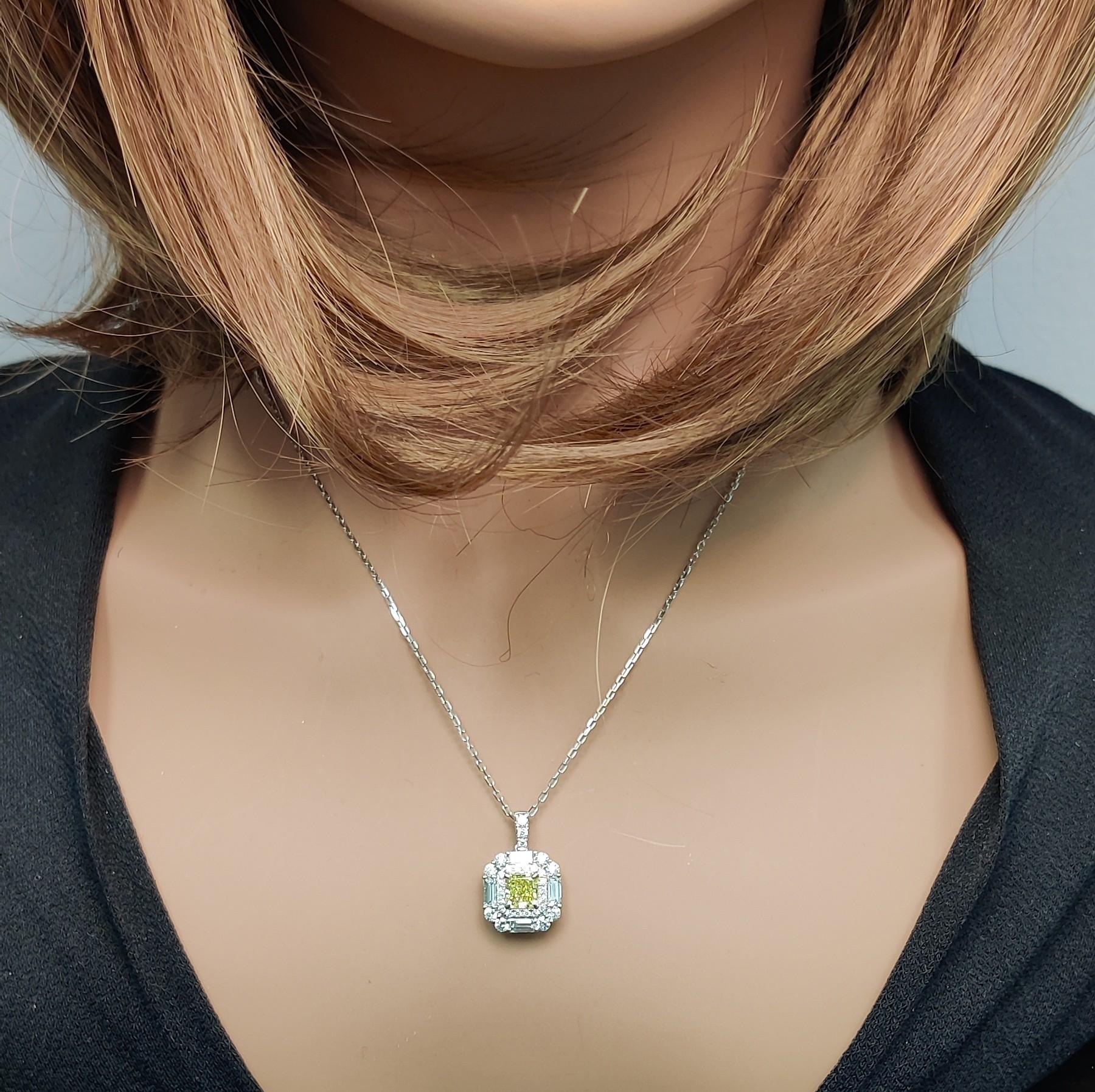GIA Certified Intense Yellow Radiant Diamond 2.08 Carat TW Gold Drop Pendant