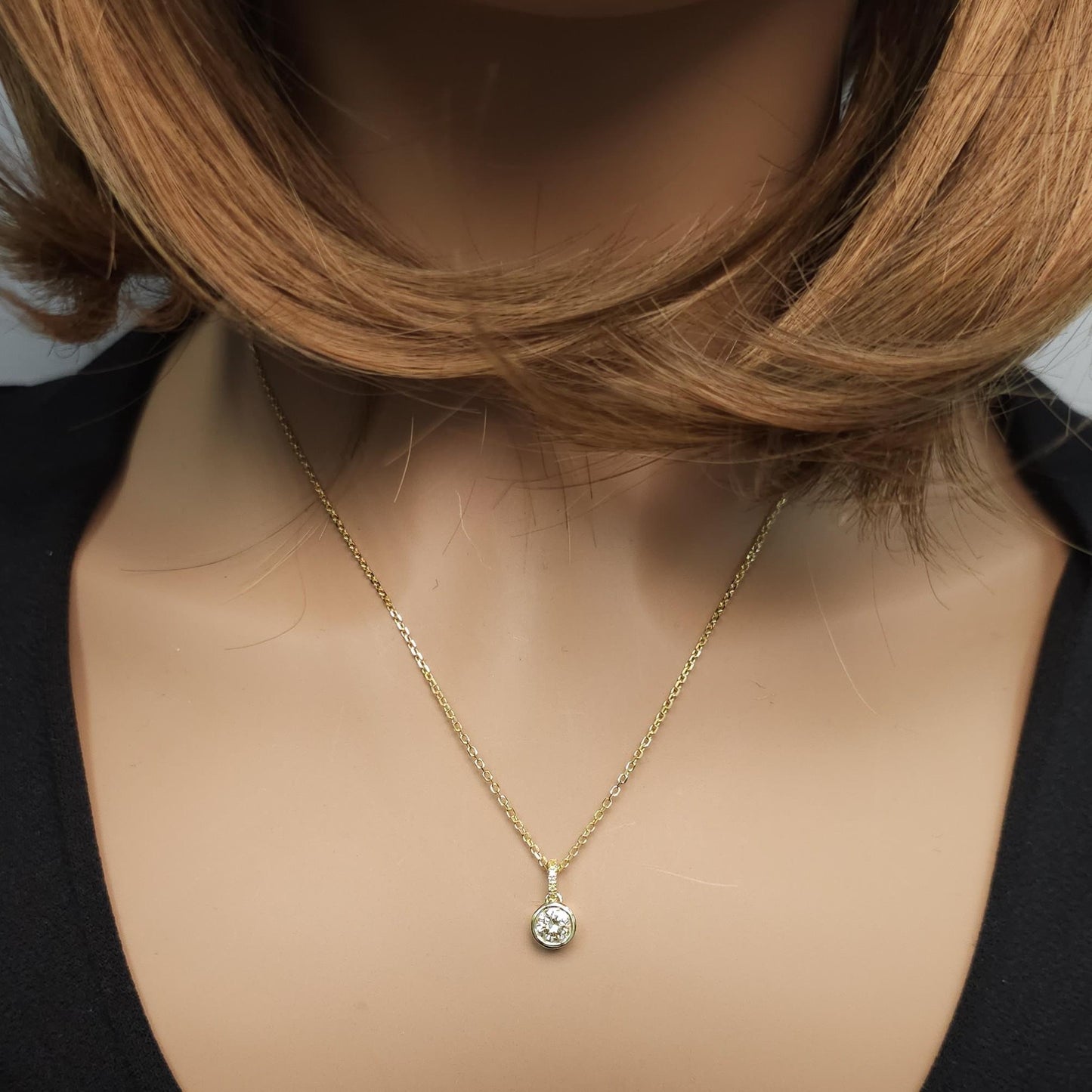 GIA Certified Natural Yellow Round Diamond .53 Carat TW Yellow Gold Drop Pendant