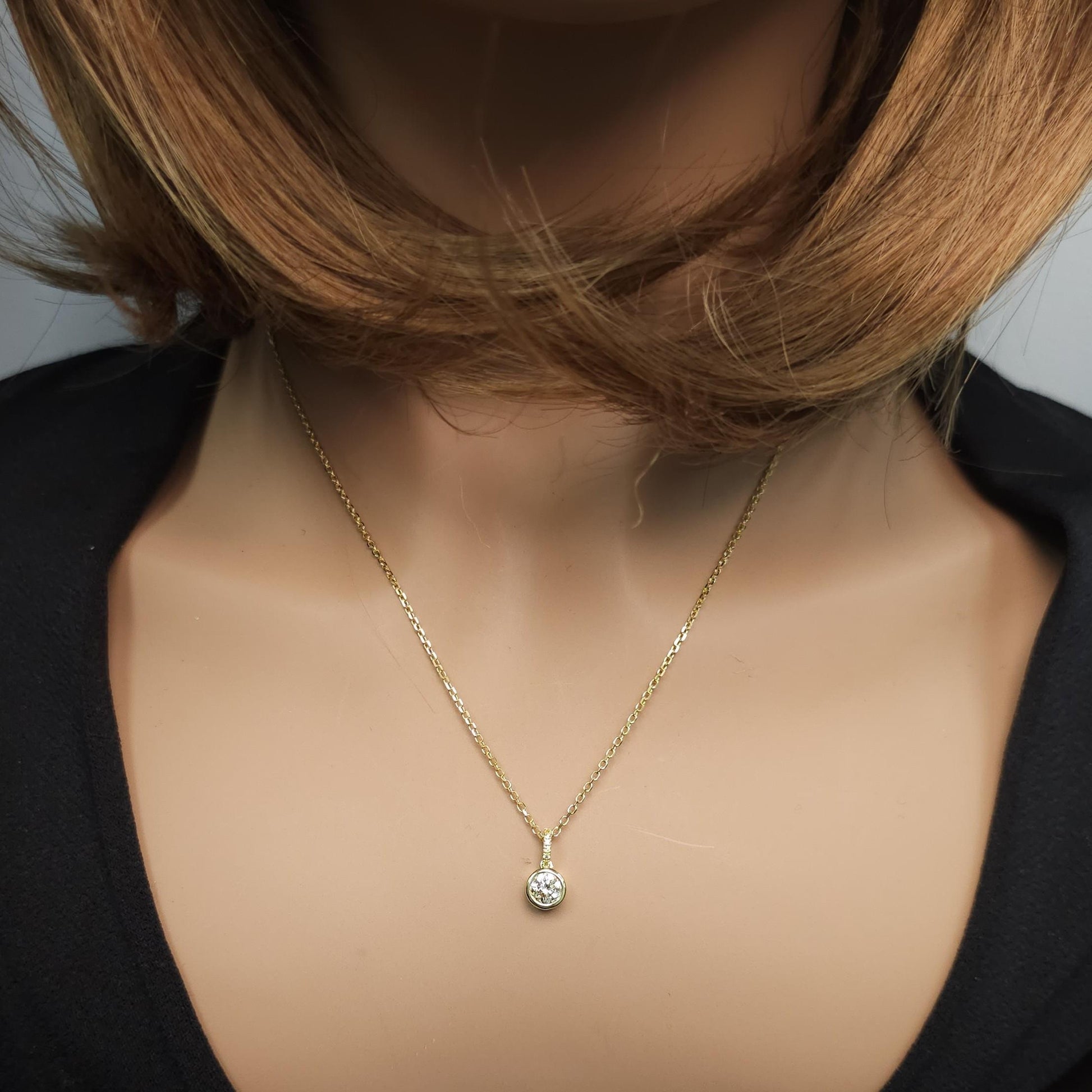 GIA Certified Natural Yellow Round Diamond .52 Carat TW Yellow Gold Drop Pendant