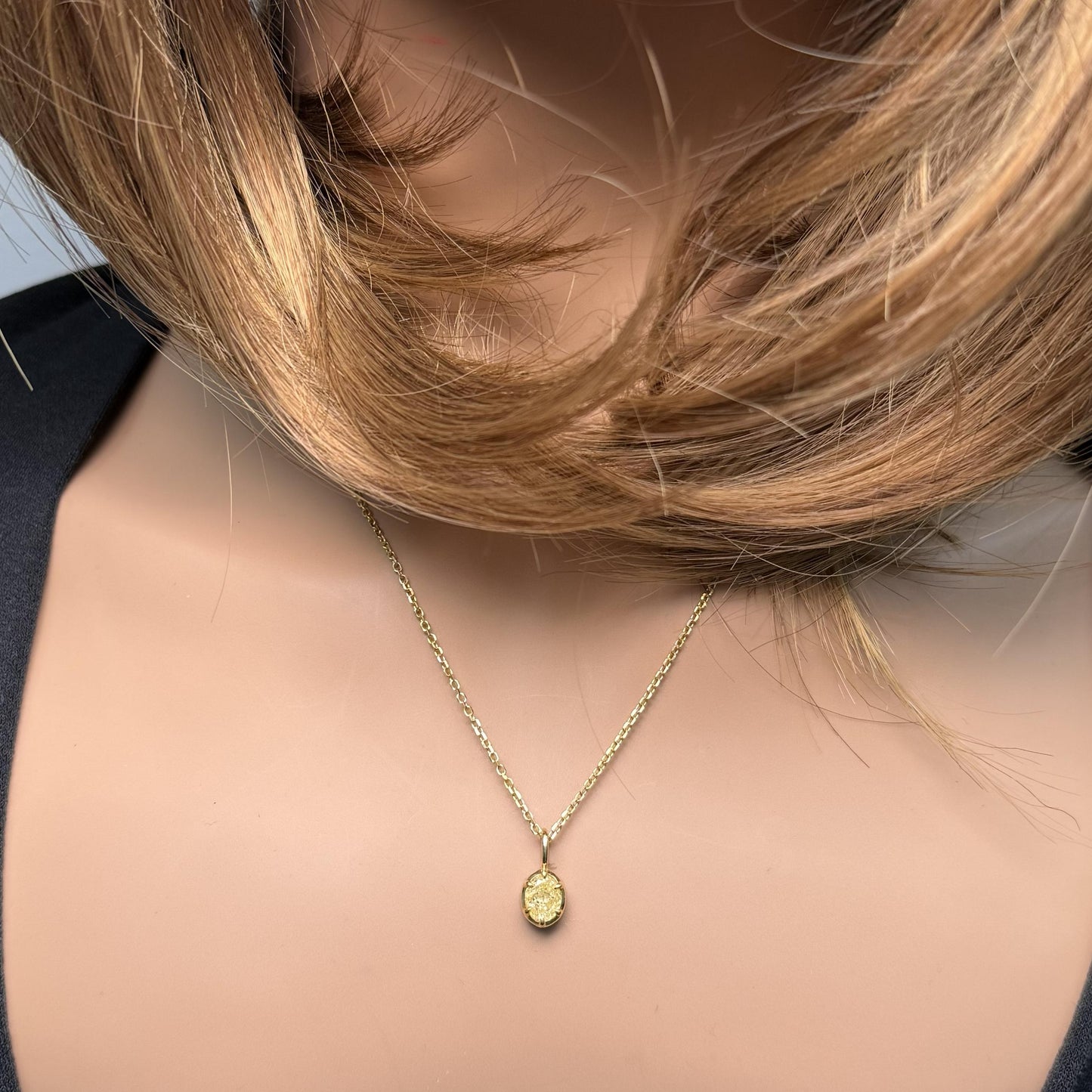 GIA Certified Natural Yellow Oval Diamond 0.80 Carat TW Gold Drop Pendant