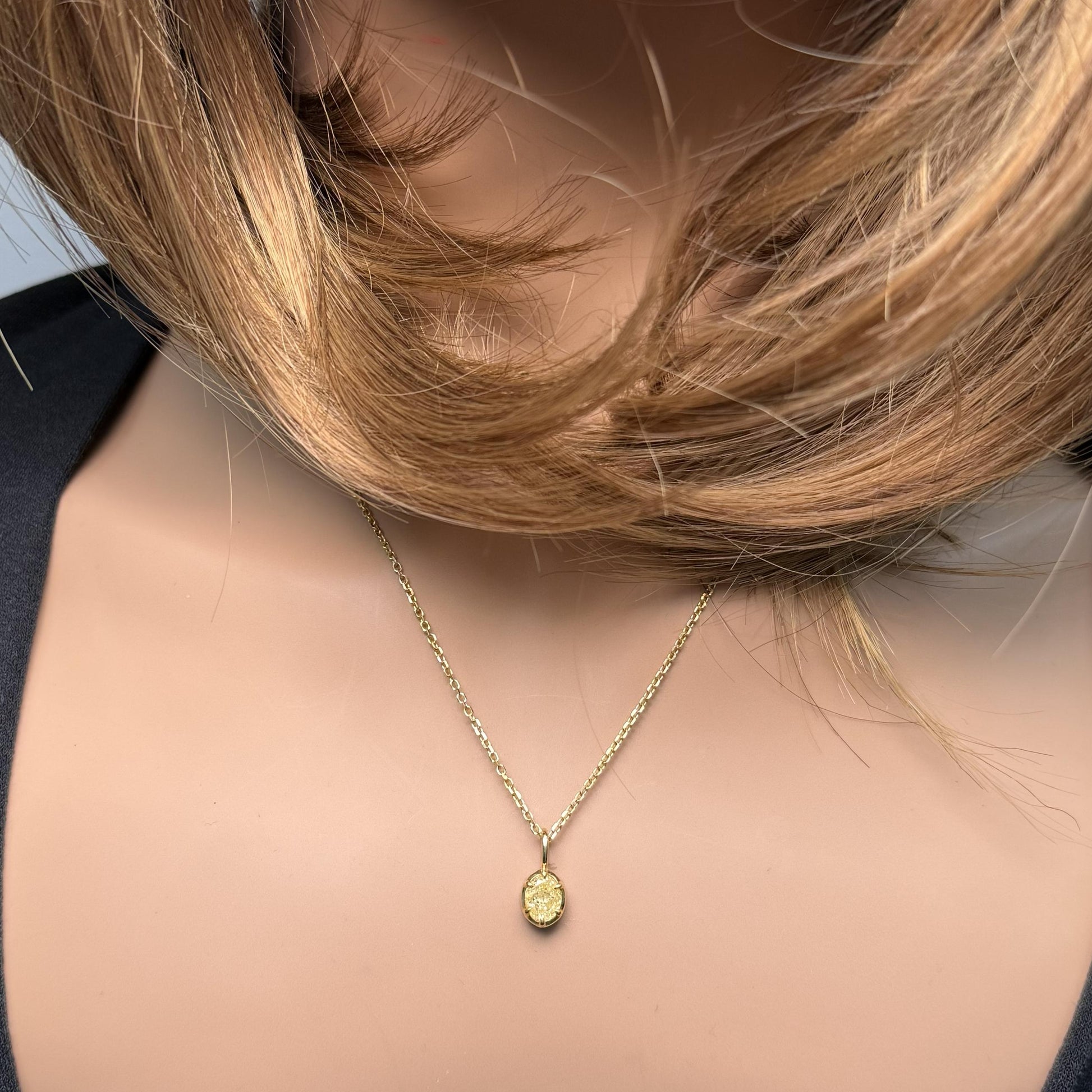 GIA Certified Natural Yellow Oval Diamond 0.80 Carat TW Gold Drop Pendant
