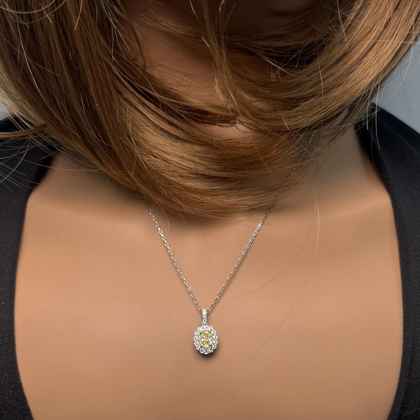GIA Certified Natural Yellow Oval Diamond 1.20 Carat TW Gold Drop Pendant