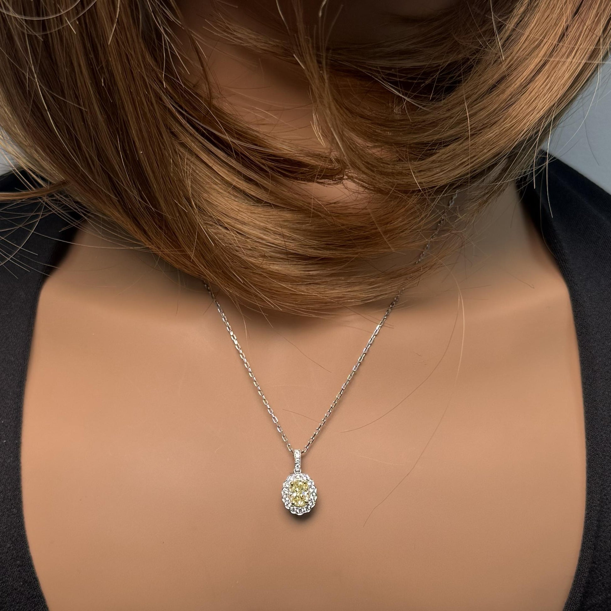 GIA Certified Natural Yellow Oval Diamond 1.20 Carat TW Gold Drop Pendant