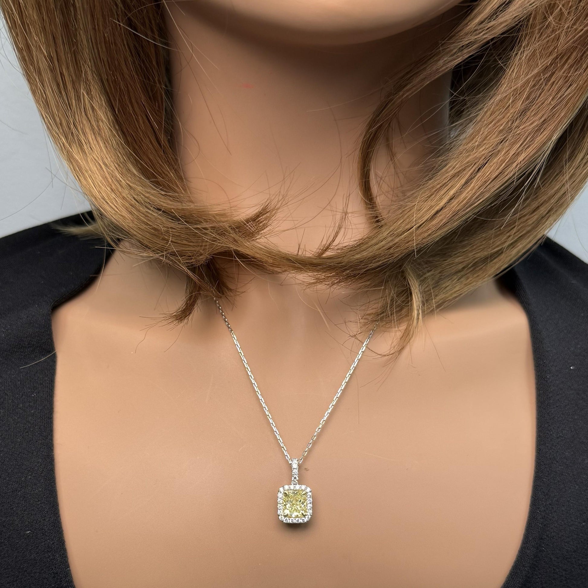 GIA Natural Fancy Light Yellow Cushion Diamond 2.37 Carat TW Gold Pendant