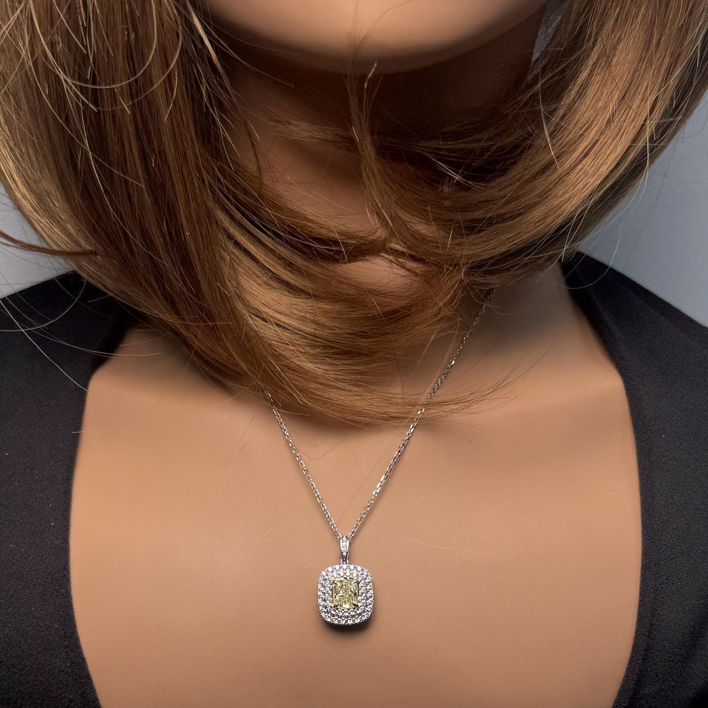 GIA Certified Natural Yellow Cushion Diamond 2.18 Carat TW Gold Drop Pendant