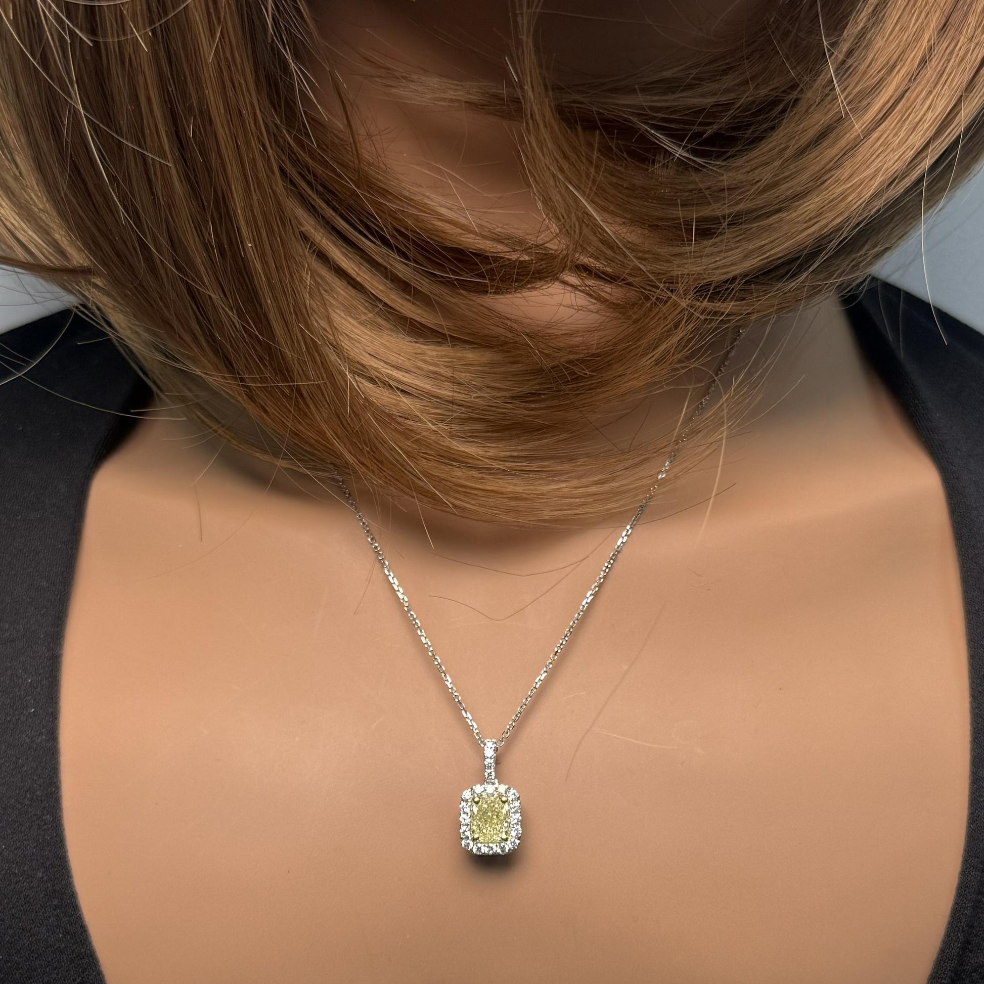 GIA Certified Natural Yellow Radiant Diamond 1.96 Carat TW Gold Drop Pendant