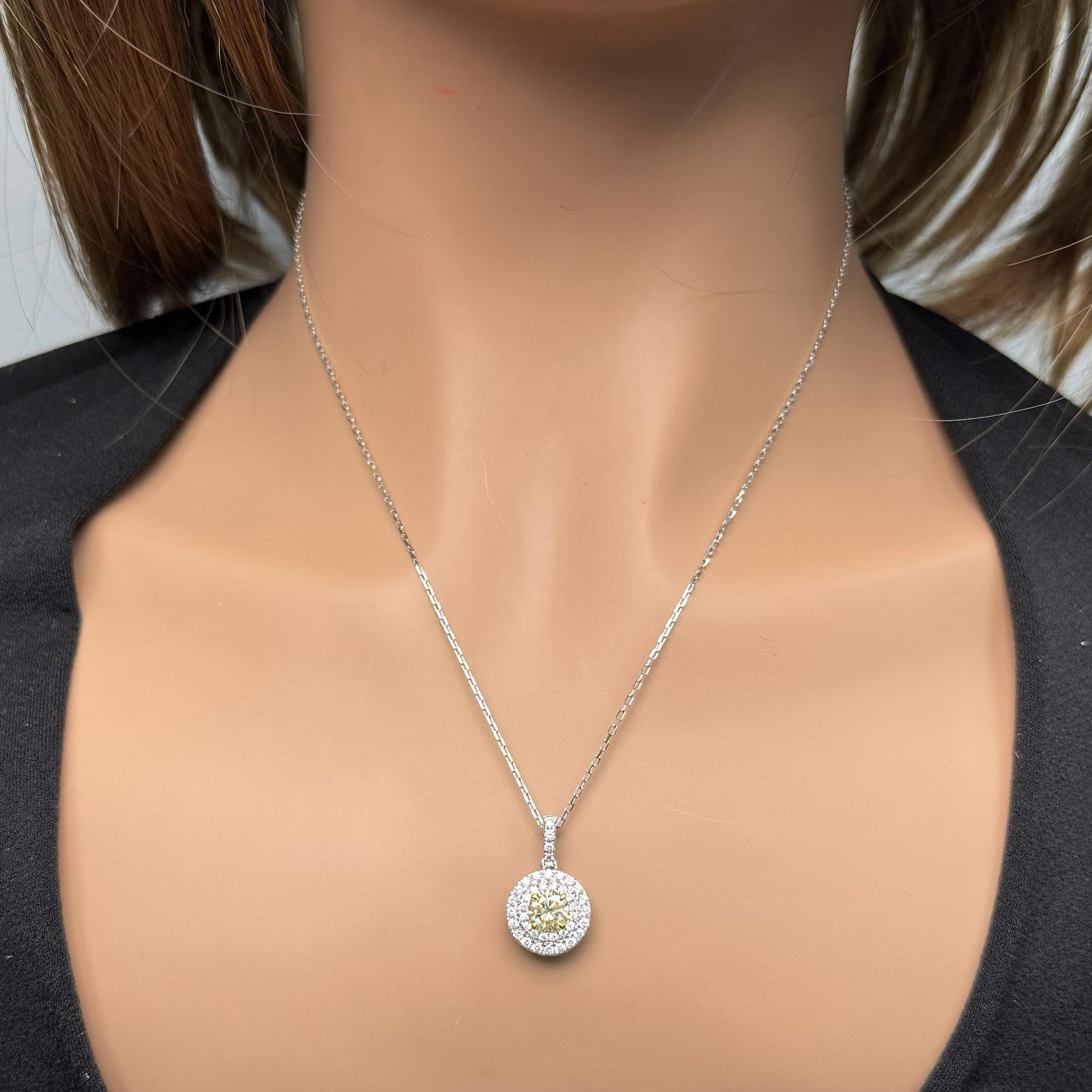 GIA Certified Natural Light Yellow Round Diamond 1.49 Carat TW Gold Pendant