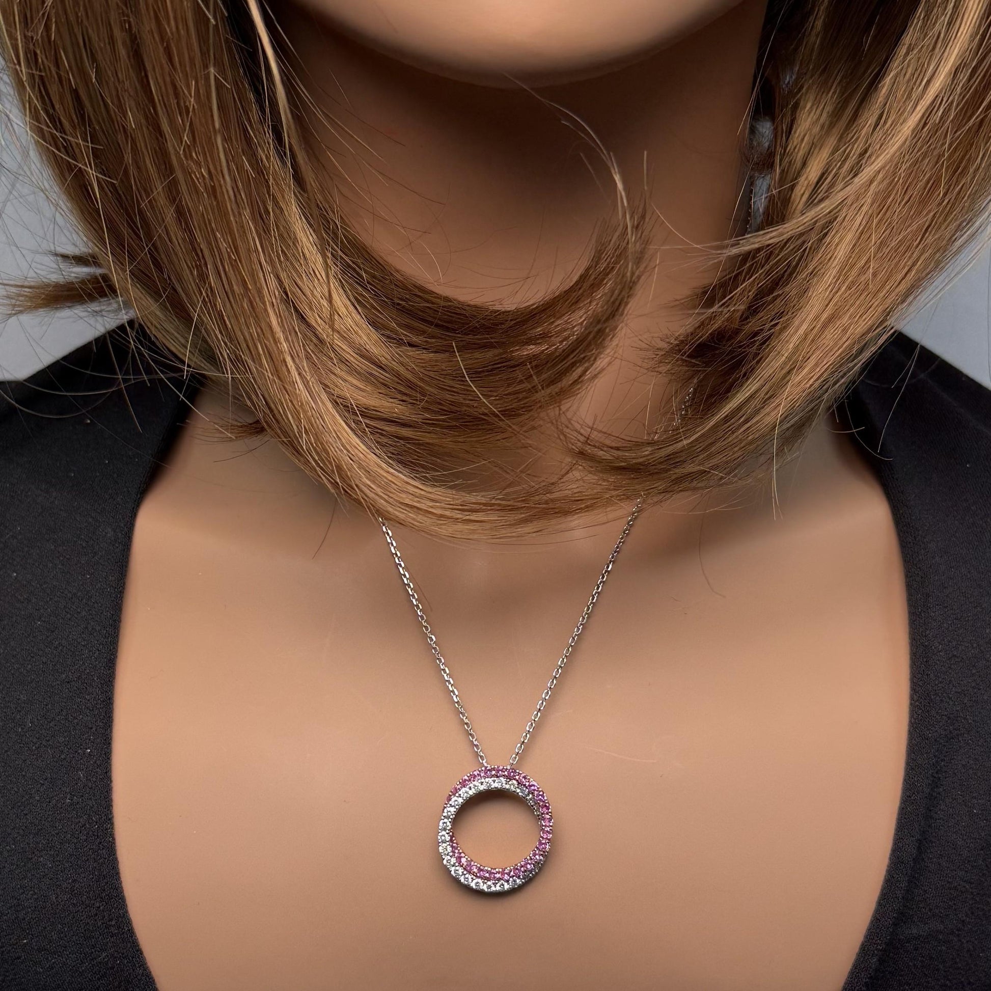 Natural Pink Round Sapphire and Diamond 1.41 Carat TW Gold Pendant