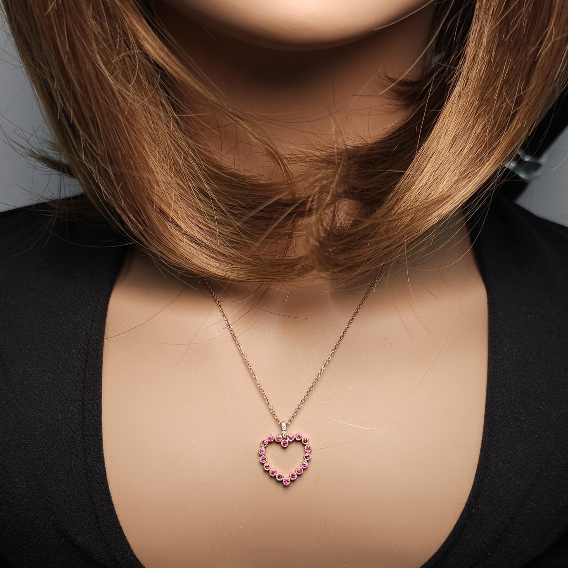 Natural Round Red Ruby and White Diamond .34 Carat TW Rose Gold Drop Pendant