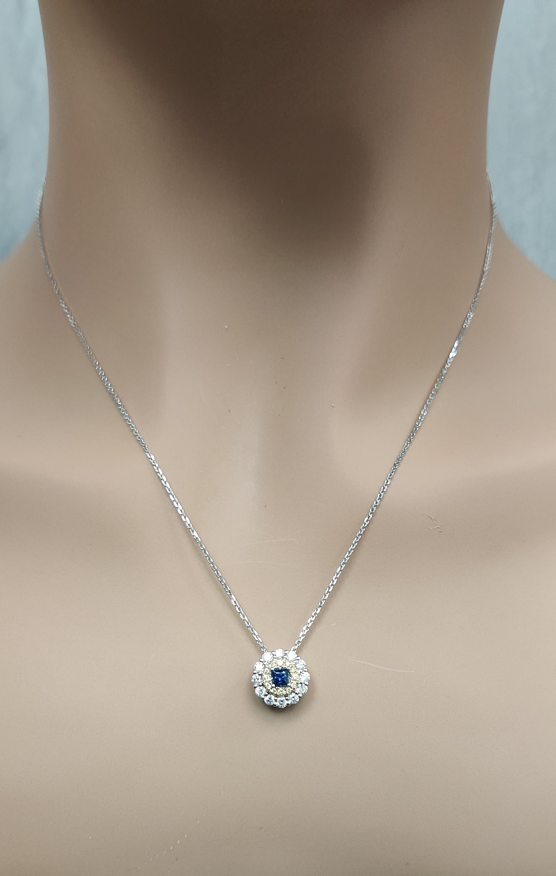 Natural Blue Princess Cut Sapphire and Diamond 0.68 Carat TW Drop Pendant