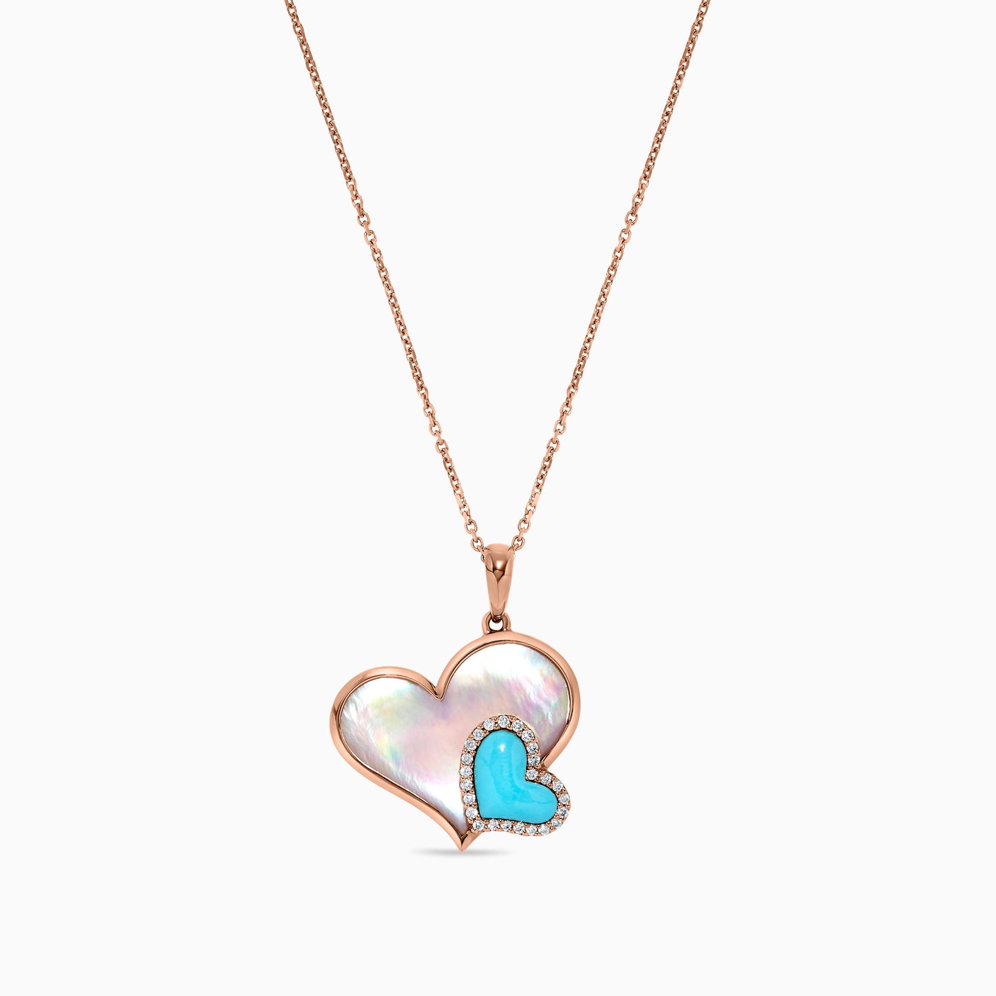 Natural Turquoise and White Diamond 1.27 Carat TW Rose Gold Pendant