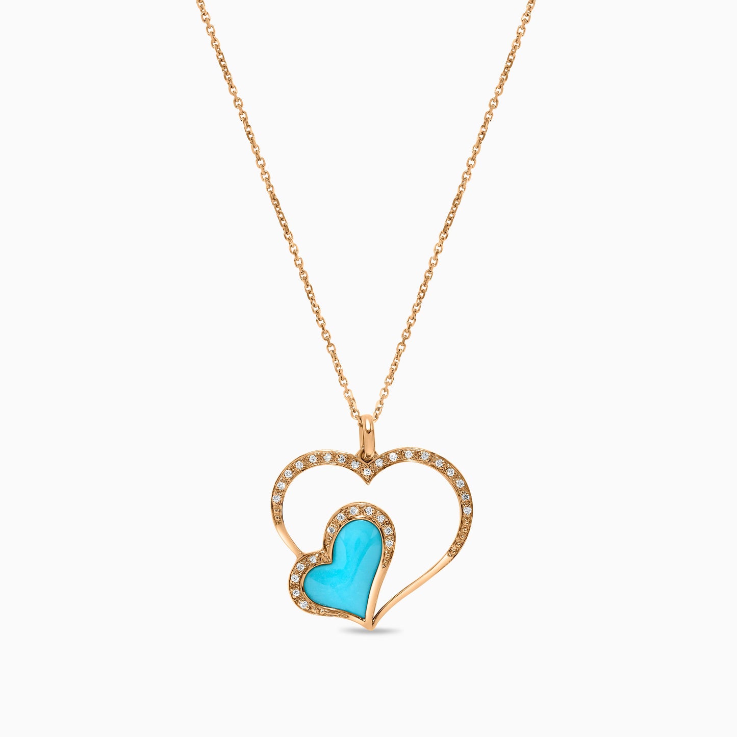 Natural Turquoise and White Diamond .49 Carat TW Rose Gold Reversible Pendant