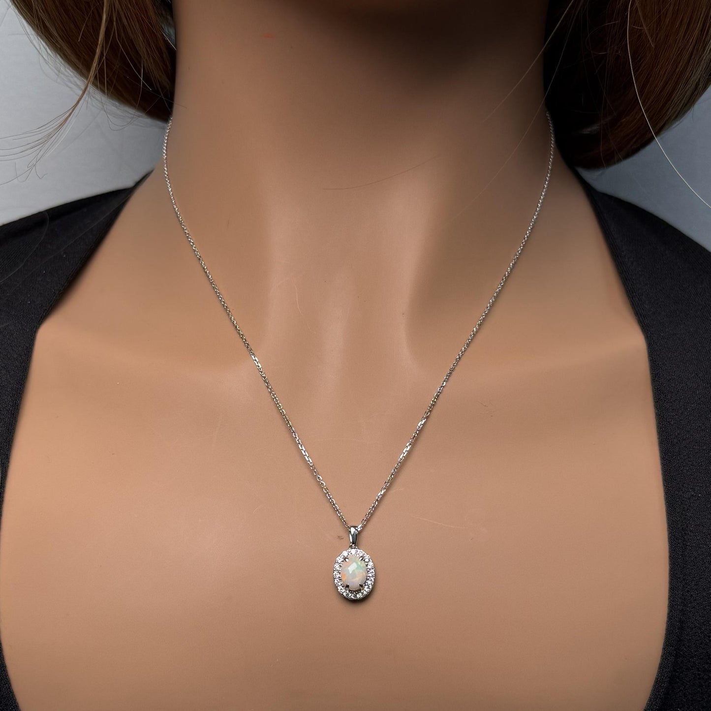 Natural Oval Opal and White Diamond 1.08 Carat TW Gold Drop Pendant