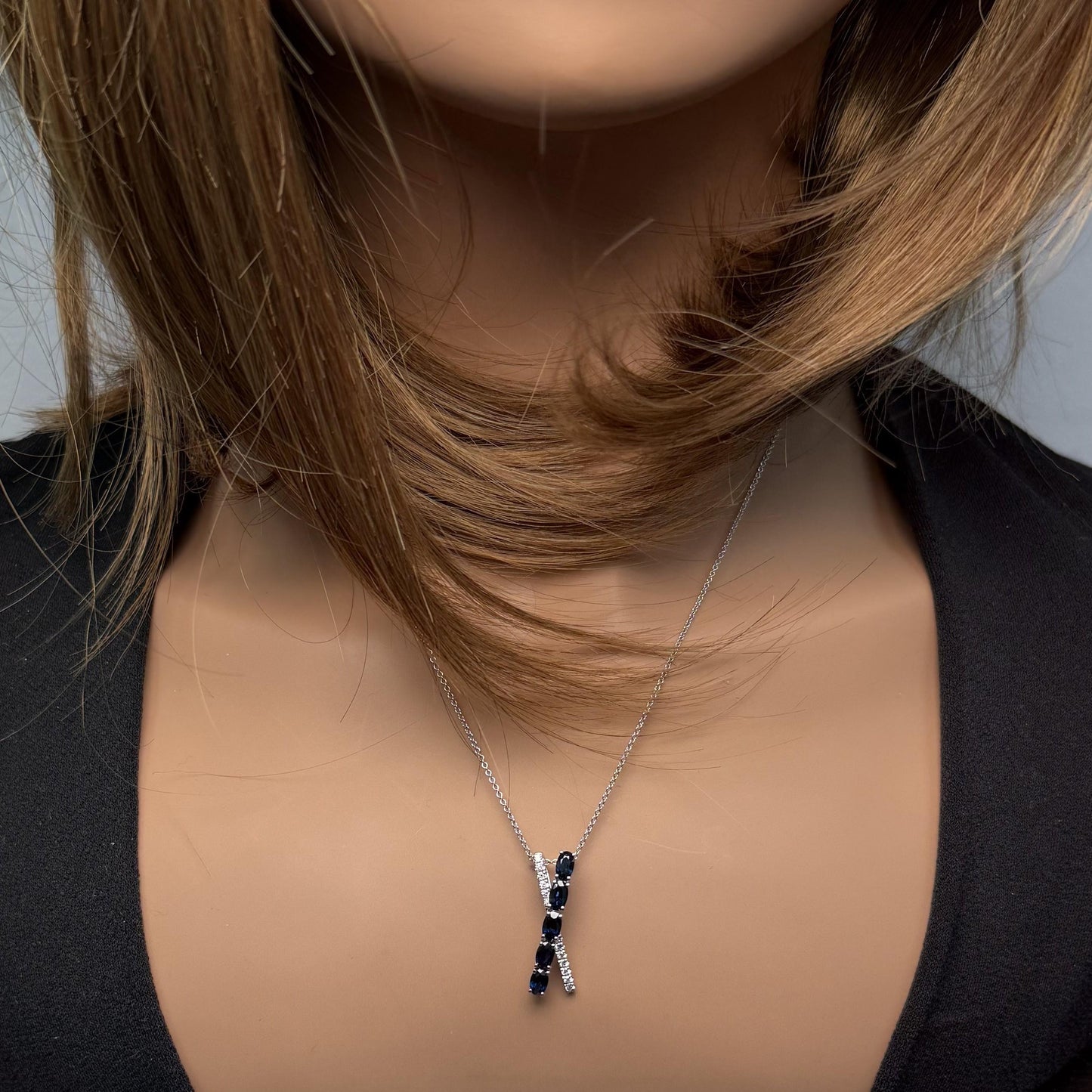 Natural Blue Oval Sapphire and Diamond 1.74 Carat TW Gold Pendant