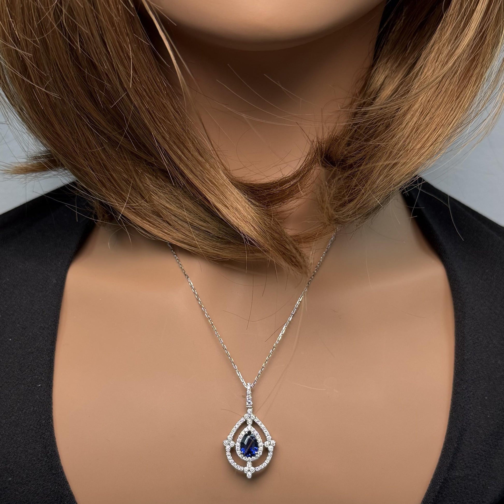 GIA Certified Natural Blue Pear Sapphire and Diamond 2.60 Carat TW Gold Pendant