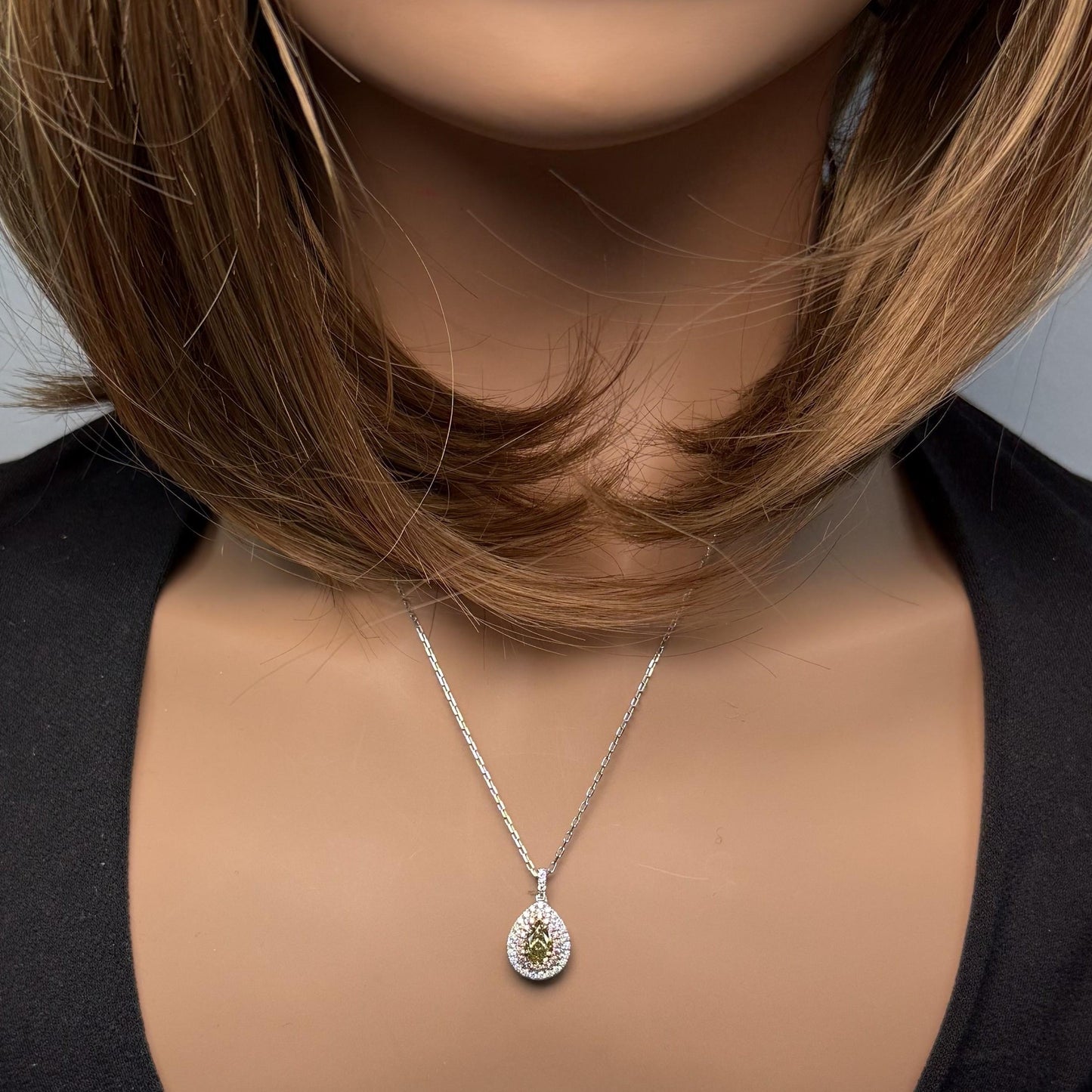 GIA Natural Fancy Brownish Greenish Yellow Pear Diamond 1.06 Carat Gold Pendant