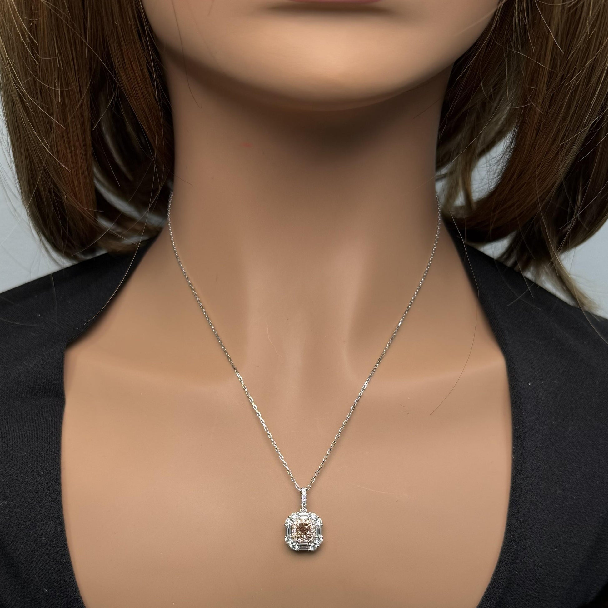 GIA Natural Fancy Pinkish Brown Cushion Diamond 1.66 Carat TW Gold Pendant