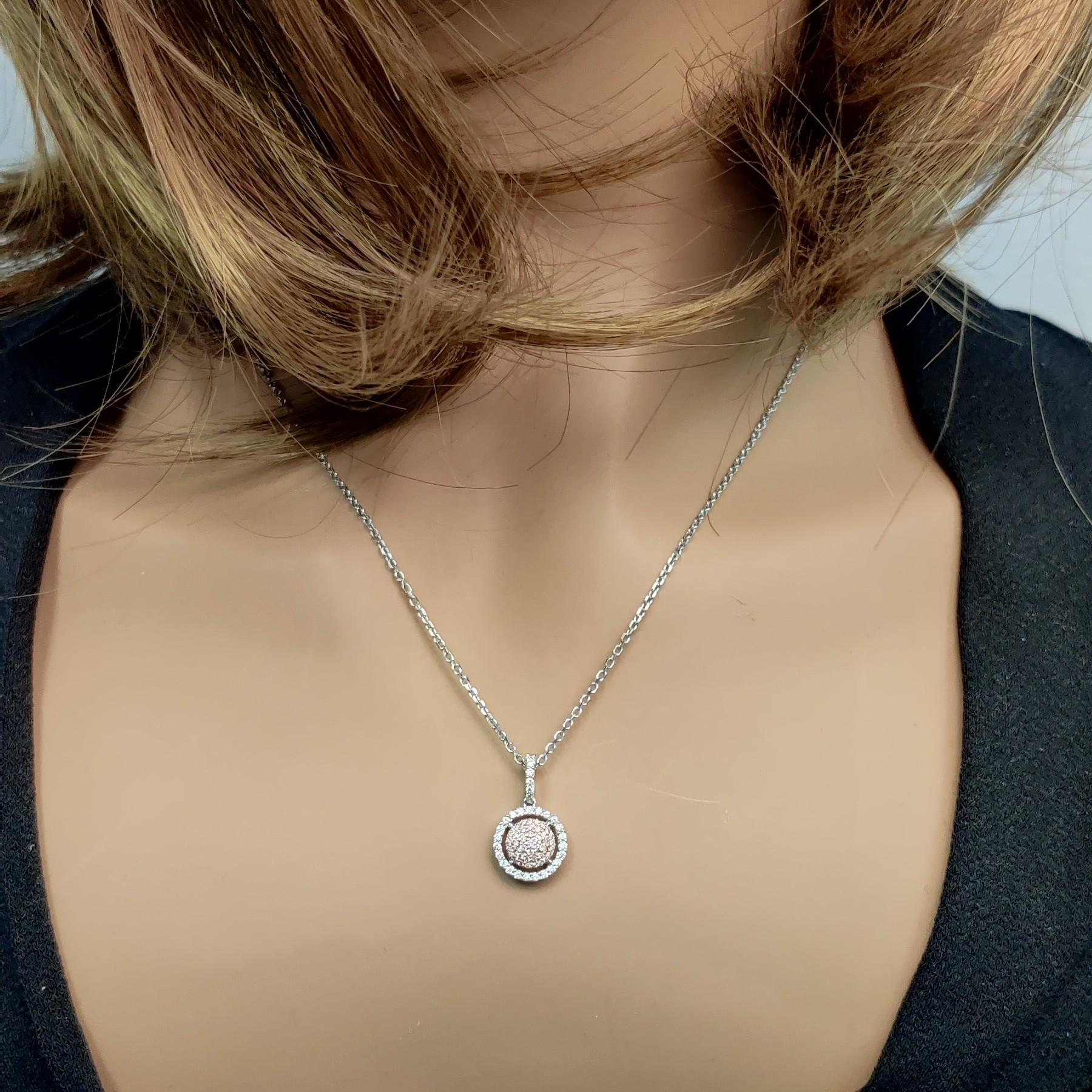Natural Pink Round Diamond 0.33 Carat TW Rose Gold Drop Pendant