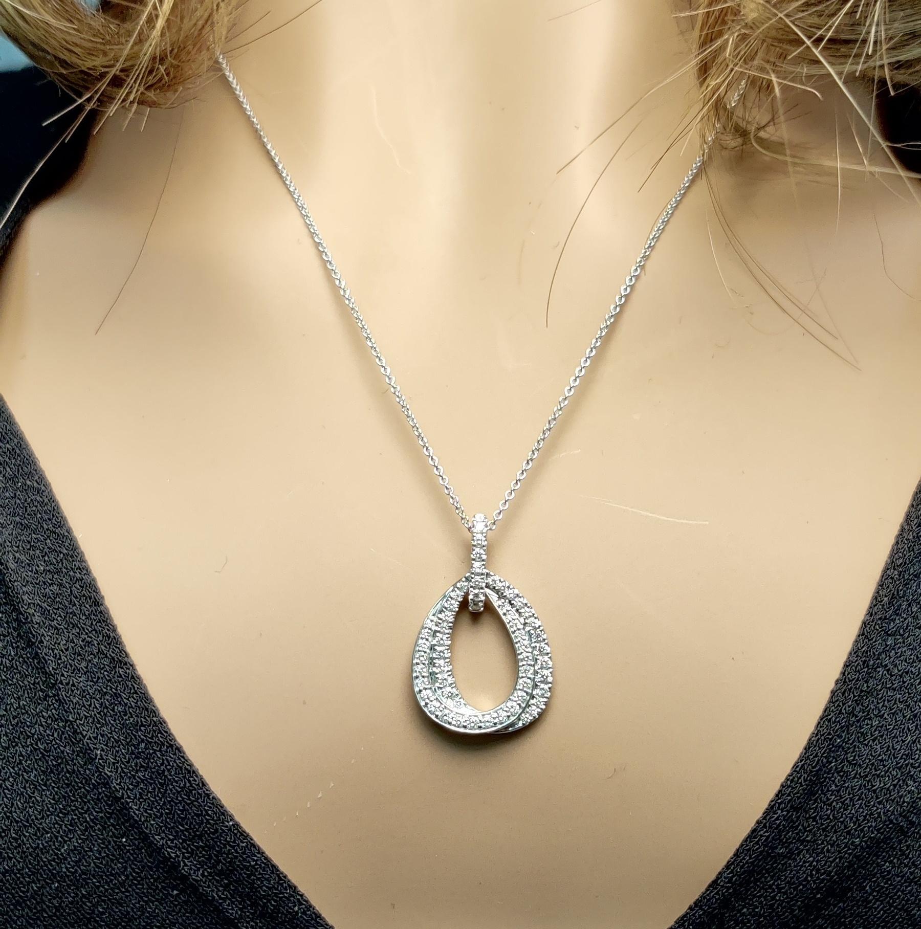 Natural White Round Diamond 0.54 Carat TW White Gold Drop Pendant