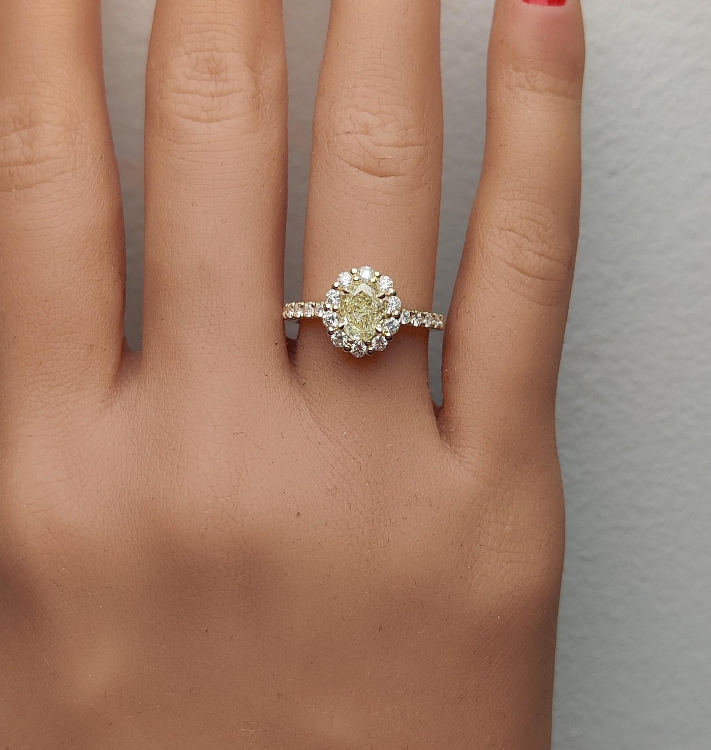 Natural Yellow Oval and White Diamond 1.25 Carat TW Yellow Gold Cocktail Ring