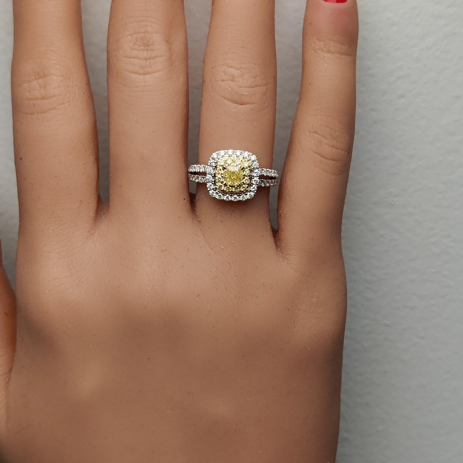 Natural Yellow Cushion Diamond 1.11 Carat TW Gold Cocktail Ring