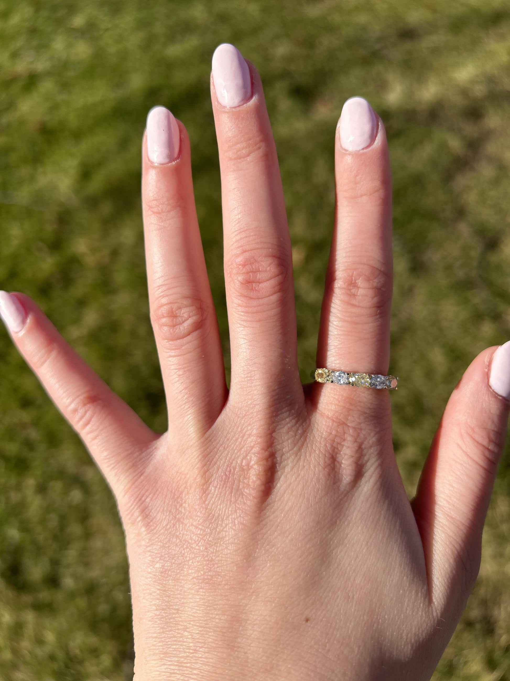 Natural Yellow Oval and White Diamond 1.17 Carat TW Gold Wedding Band